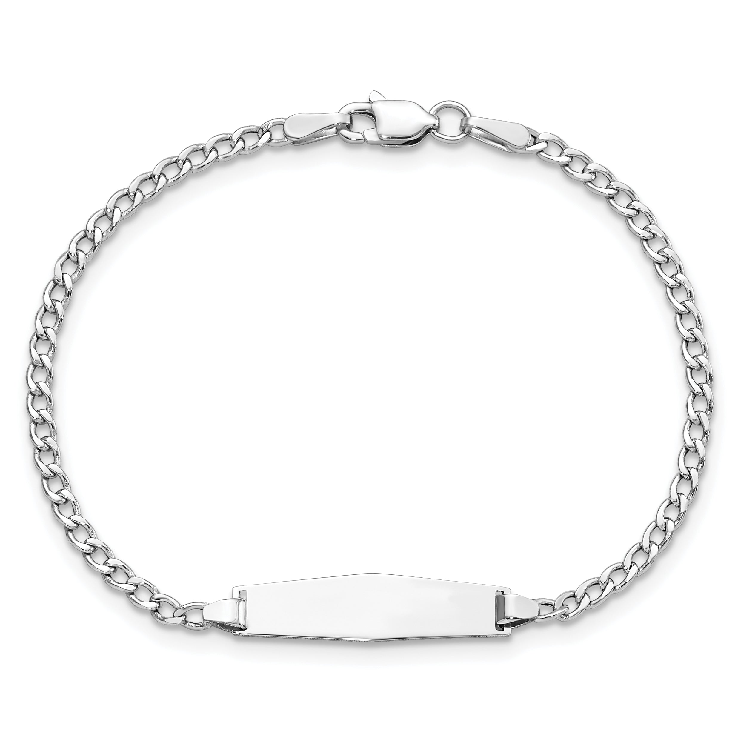 14k White Gold Polished Semi-Solid Chain/Solid Plate Cuban Link Soft Diamond Shape 20x5.5mm Plate 7 inch ID Bracelet