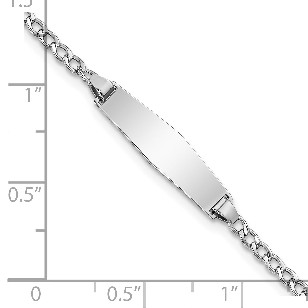 14k White Gold Polished Semi-Solid Chain/Solid Plate Cuban Link Soft Diamond Shape 20x5.5mm Plate 7 inch ID Bracelet