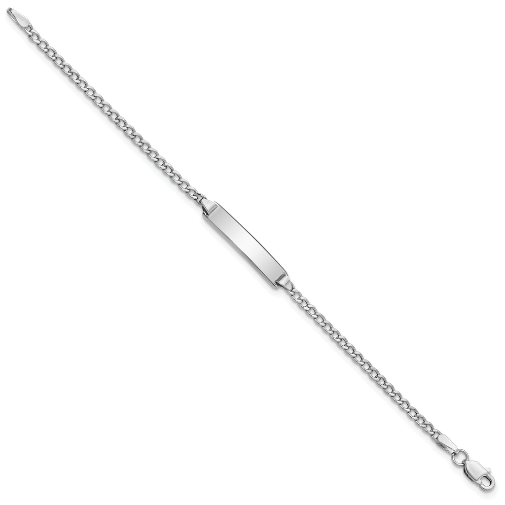 14k White Gold Polished Semi-Solid Chain/Solid Plate Cuban Link 20.5x4.5mm Plate 7 inch ID Bracelet