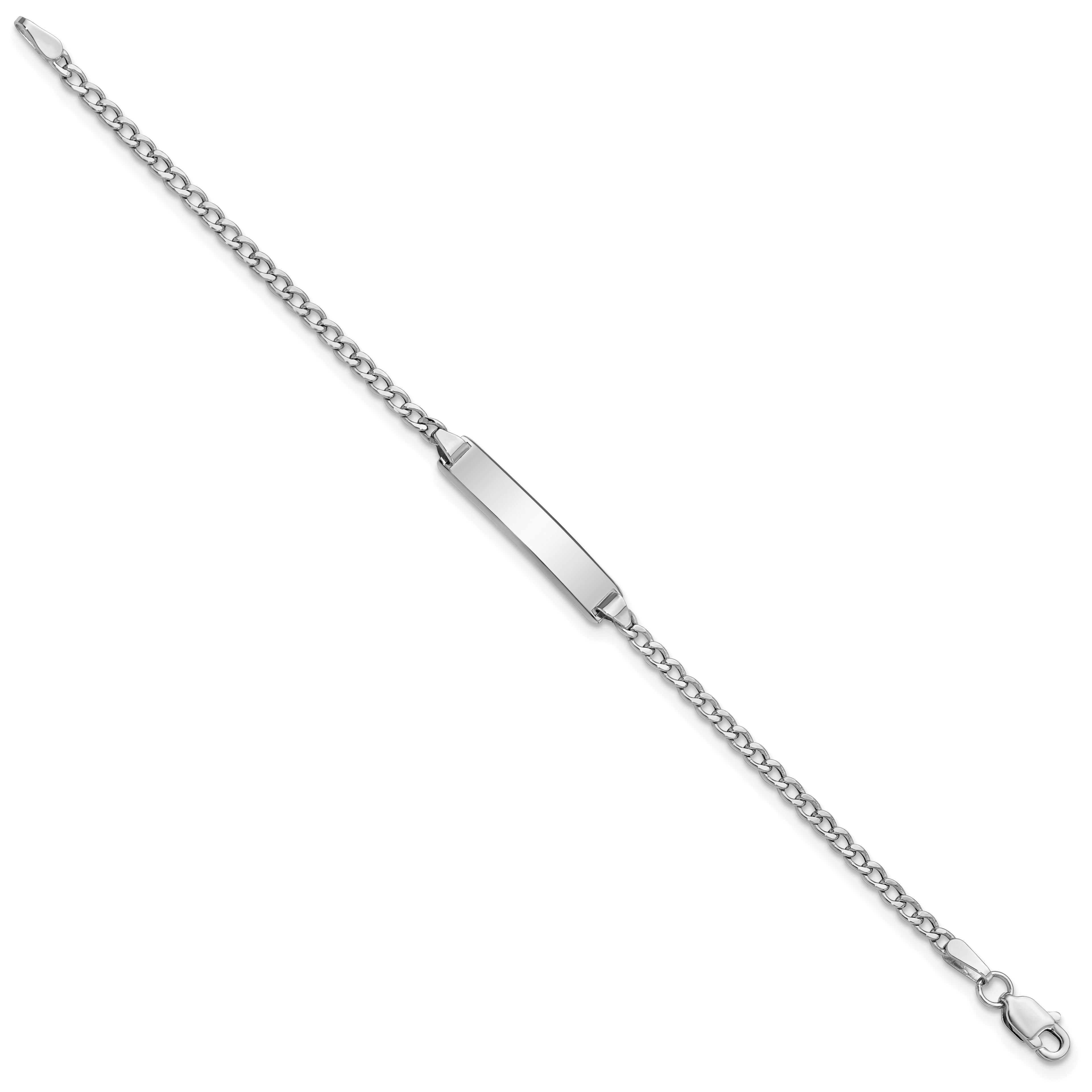 14k White Gold Polished Semi-Solid Chain/Solid Plate Cuban Link 20.5x4.5mm Plate 7 inch ID Bracelet