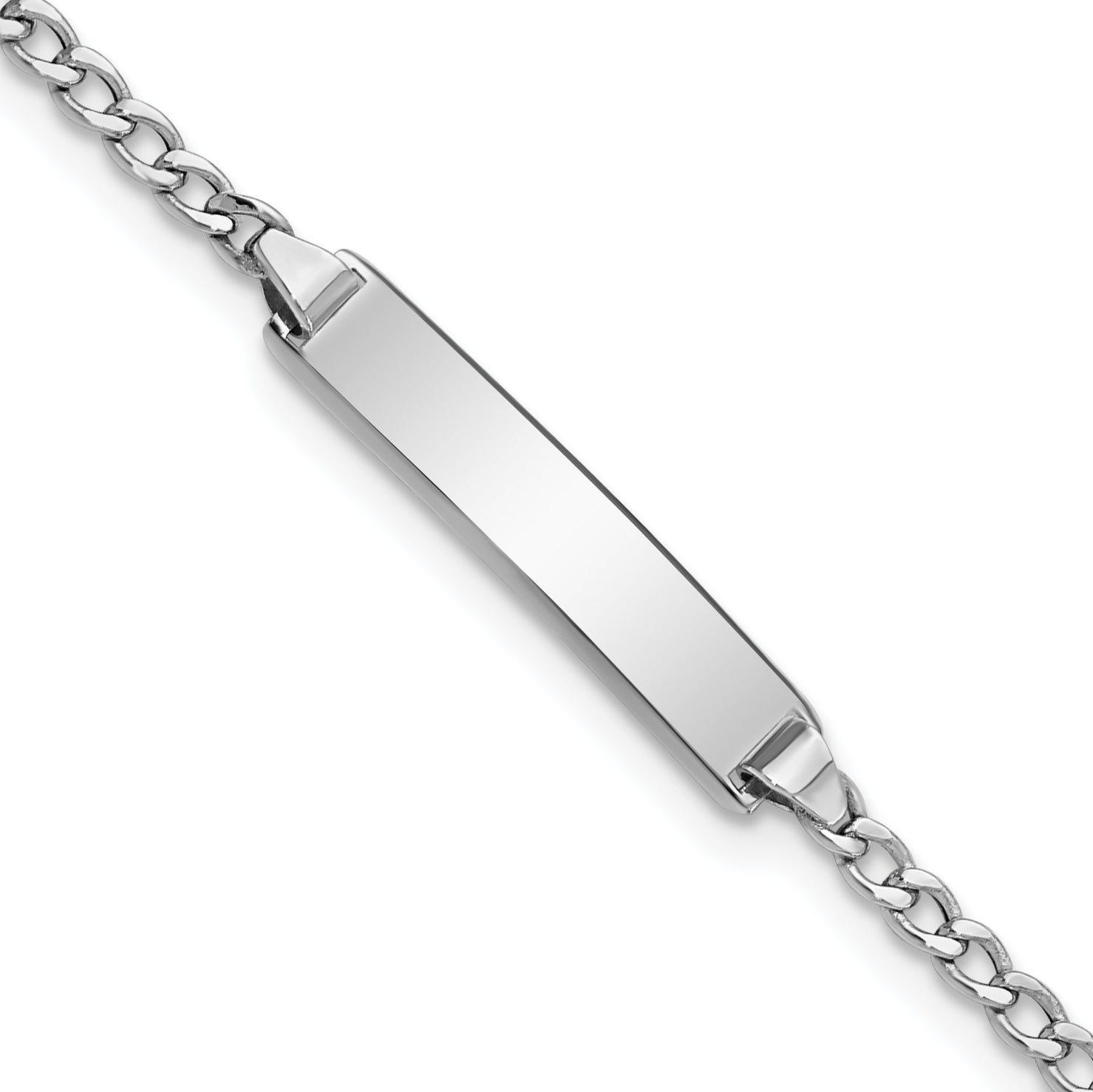 14k White Gold Polished Semi-Solid Chain/Solid Plate Cuban Link 20.5x4.5mm Plate 7 inch ID Bracelet Main image