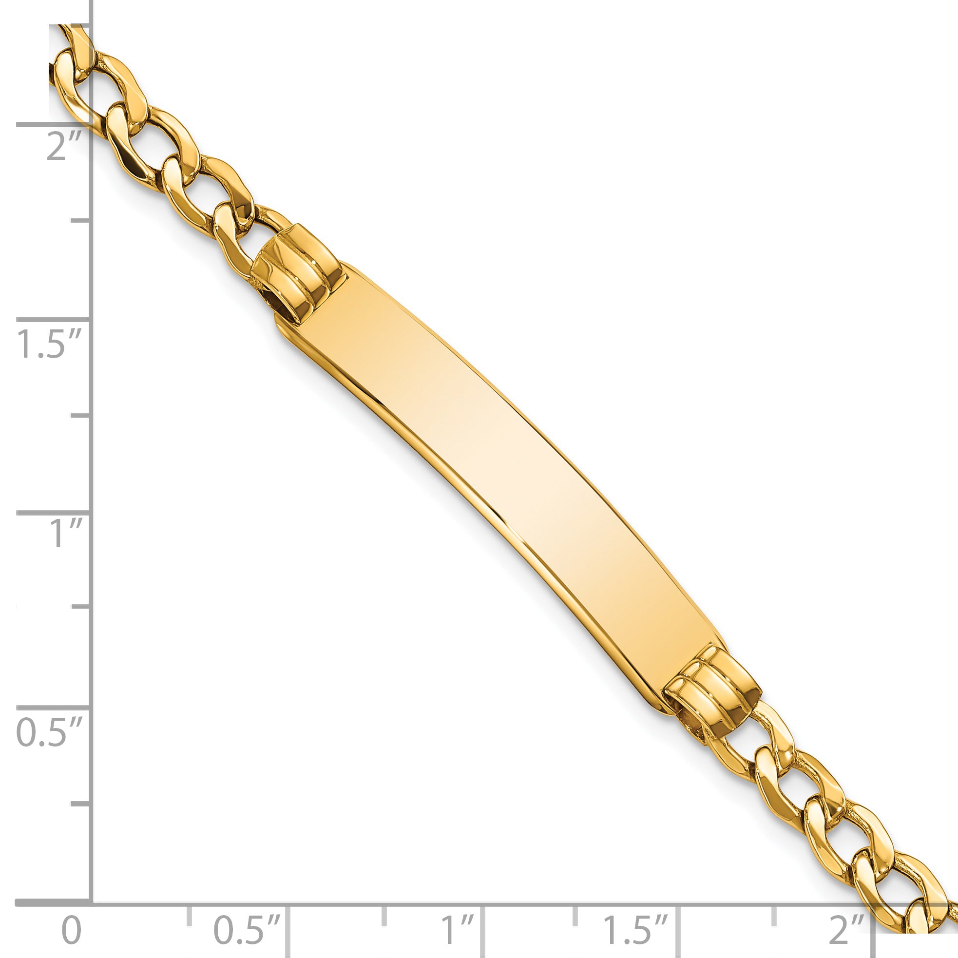 14k Polished Semi-Solid Chain/Solid Plate Cuban Link 35x7mm Plate 7 inch ID Bracelet - Sophia Jewelers