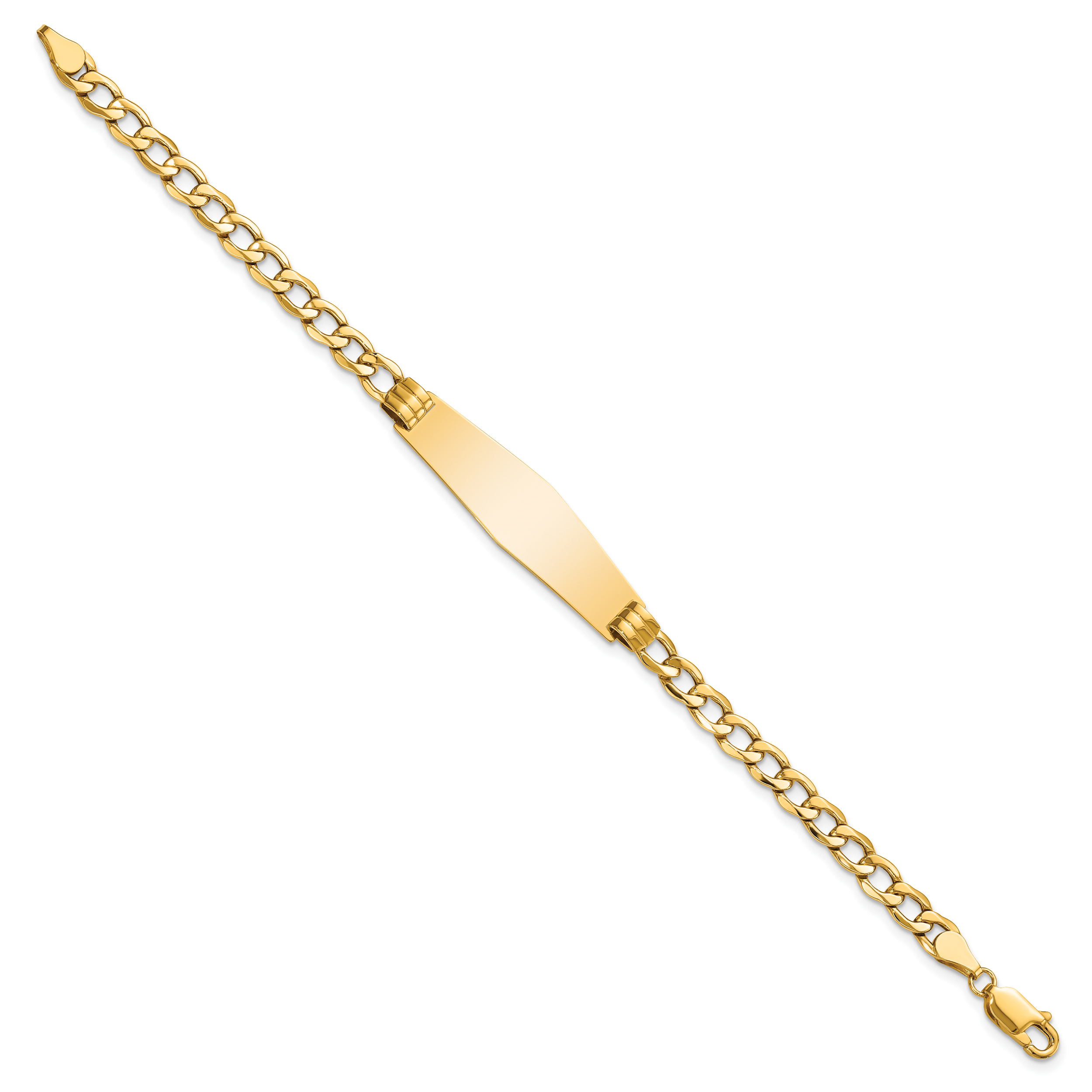 14k Polished Semi-Solid Chain/Solid Plate Cuban Link Soft Diamond Shape 34x10mm Plate 8 inch ID Brac - Sophia Jewelers