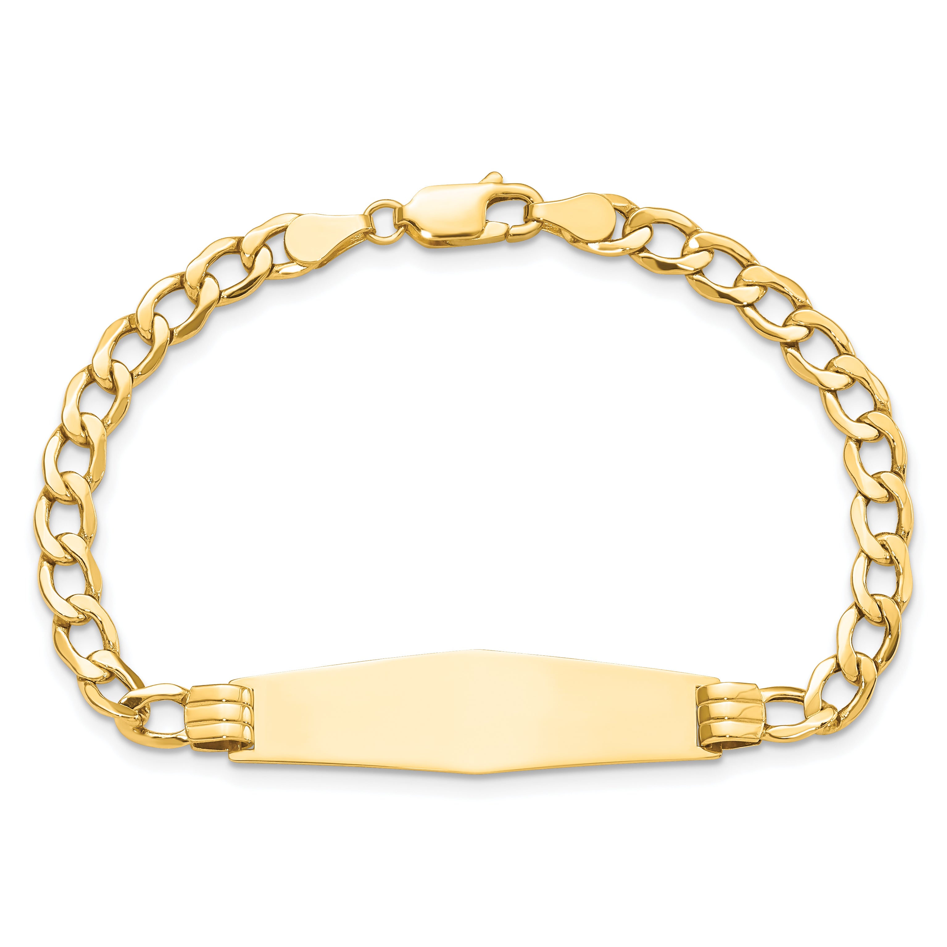 14k Polished Semi-Solid Chain/Solid Plate Cuban Link Soft Diamond Shape 34x10mm Plate 8 inch ID Brac - Sophia Jewelers