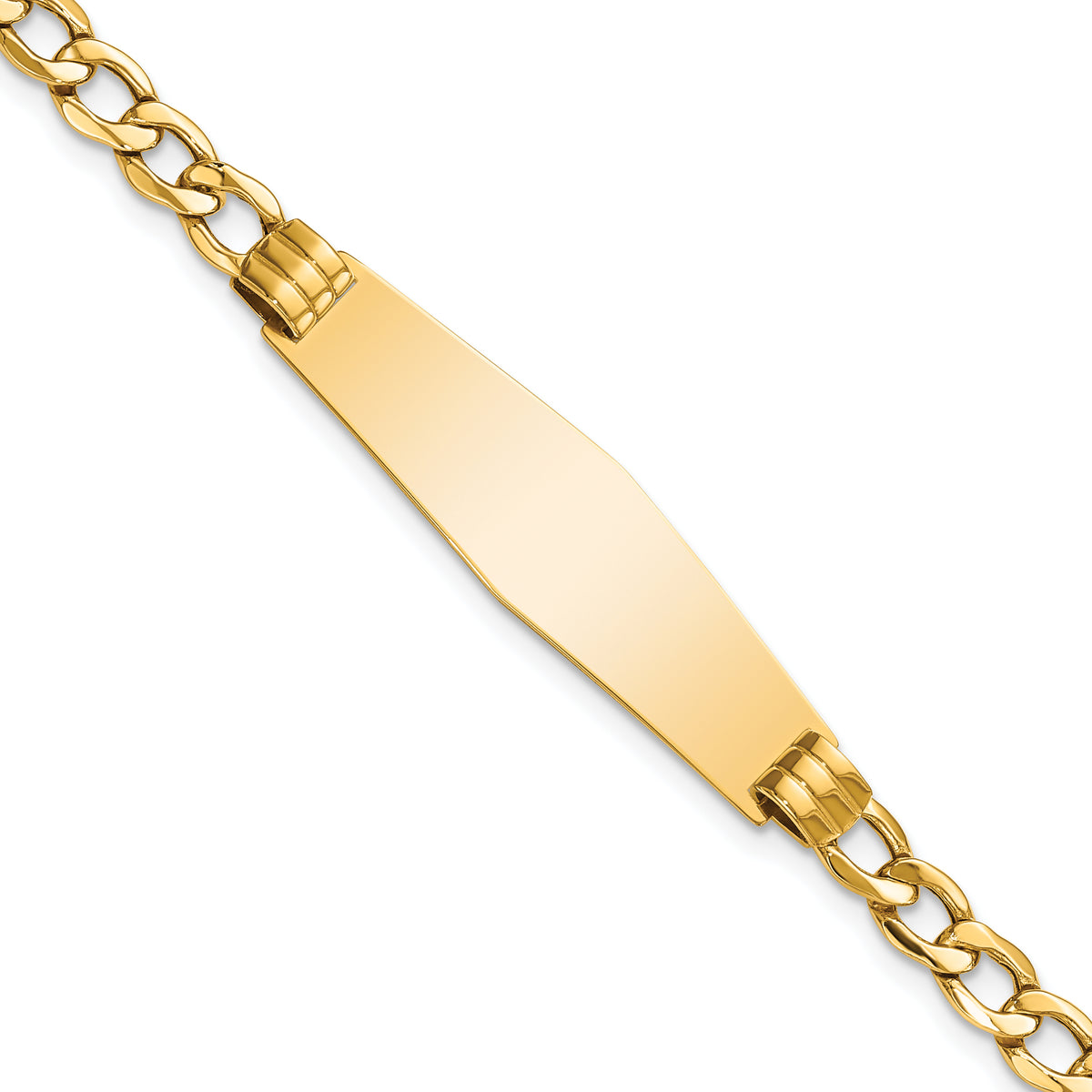 14k Polished Semi-Solid Chain/Solid Plate Cuban Link Soft Diamond Shape 34x10mm Plate 8 inch ID Bracelet