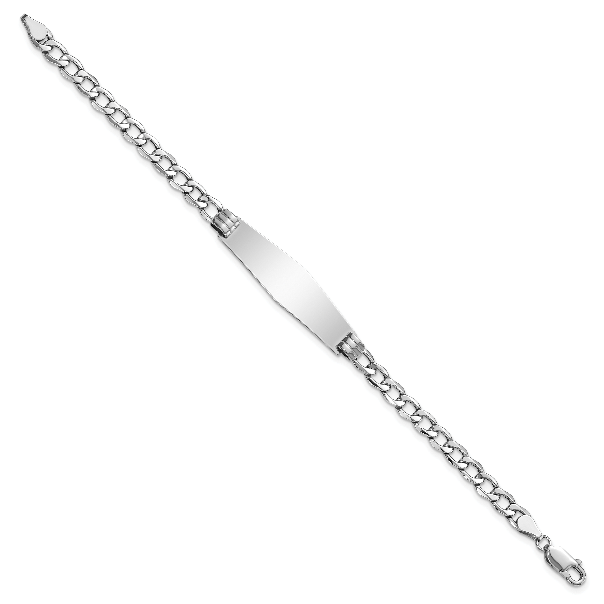 14k White Gold Polished Semi-Solid Chain/Solid Plate Cuban Link Soft Diamond Shape 34x10mm Plate 7 inch ID Bracelet Secondary image