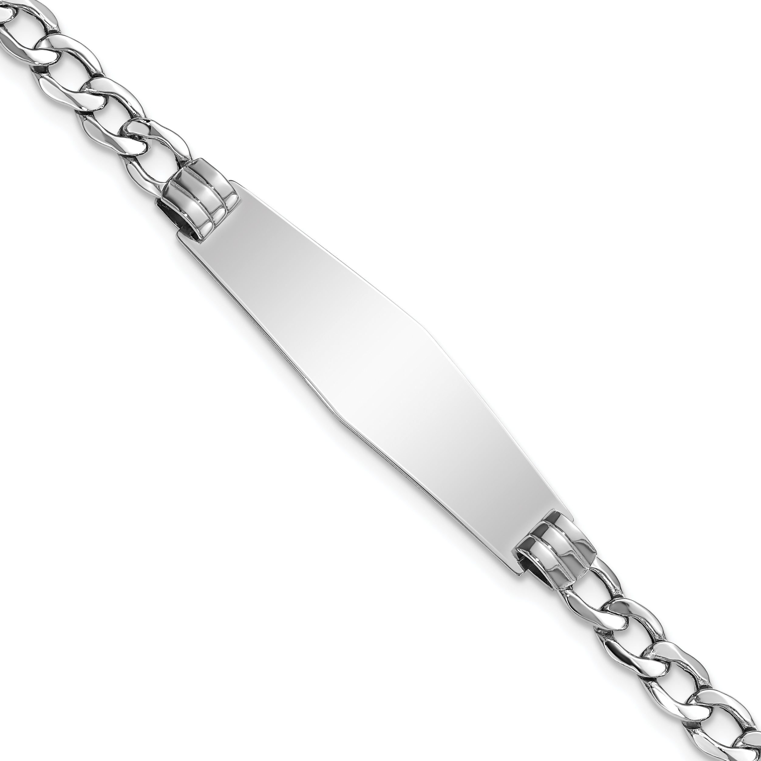 14k White Gold Polished Semi-Solid Chain/Solid Plate Cuban Link Soft Diamond Shape 34x10mm Plate 8 inch ID Bracelet Main image