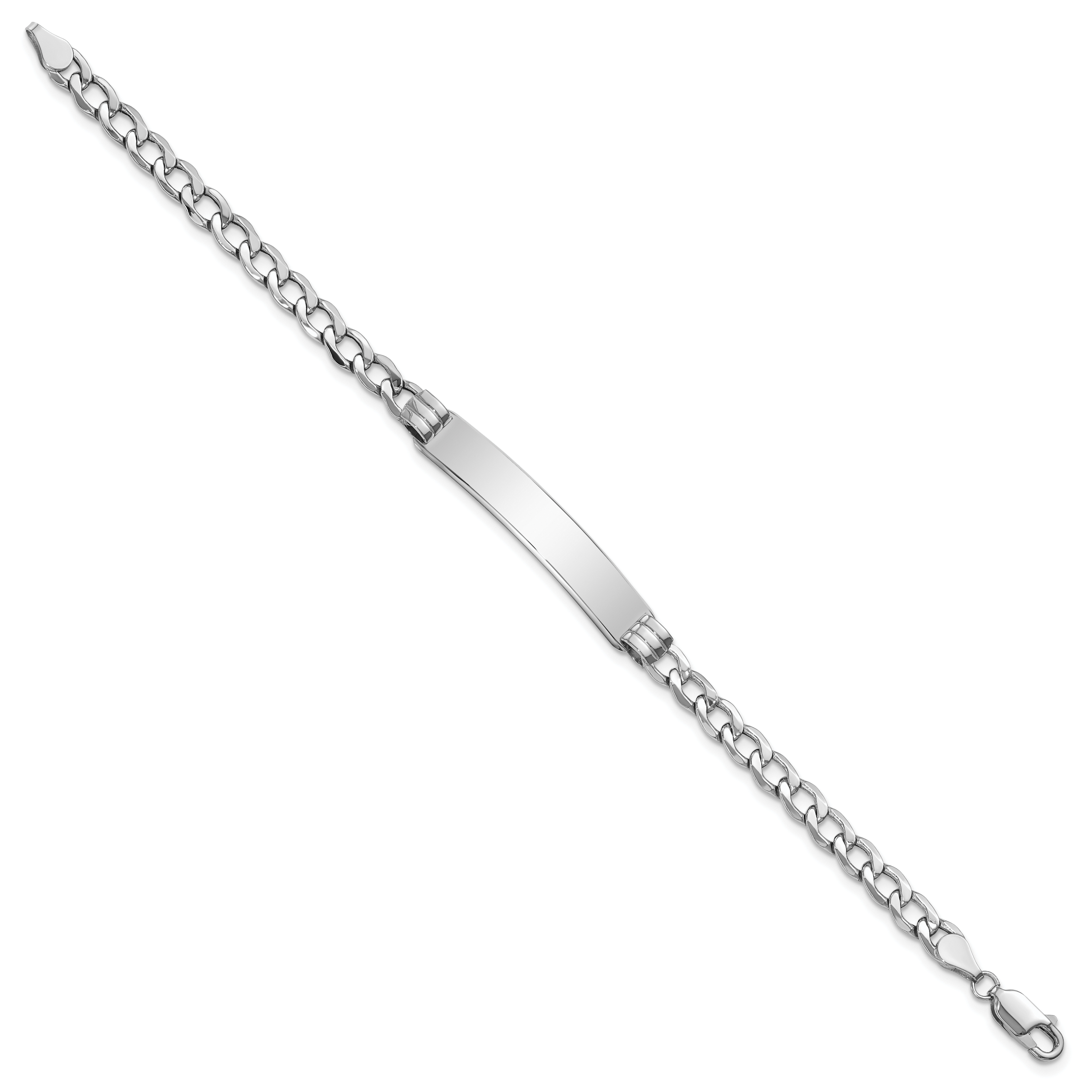 14k White Gold Polished Semi-Solid Chain/Solid Plate Cuban Link 35x7mm Plate 7 inch ID Bracelet Secondary image