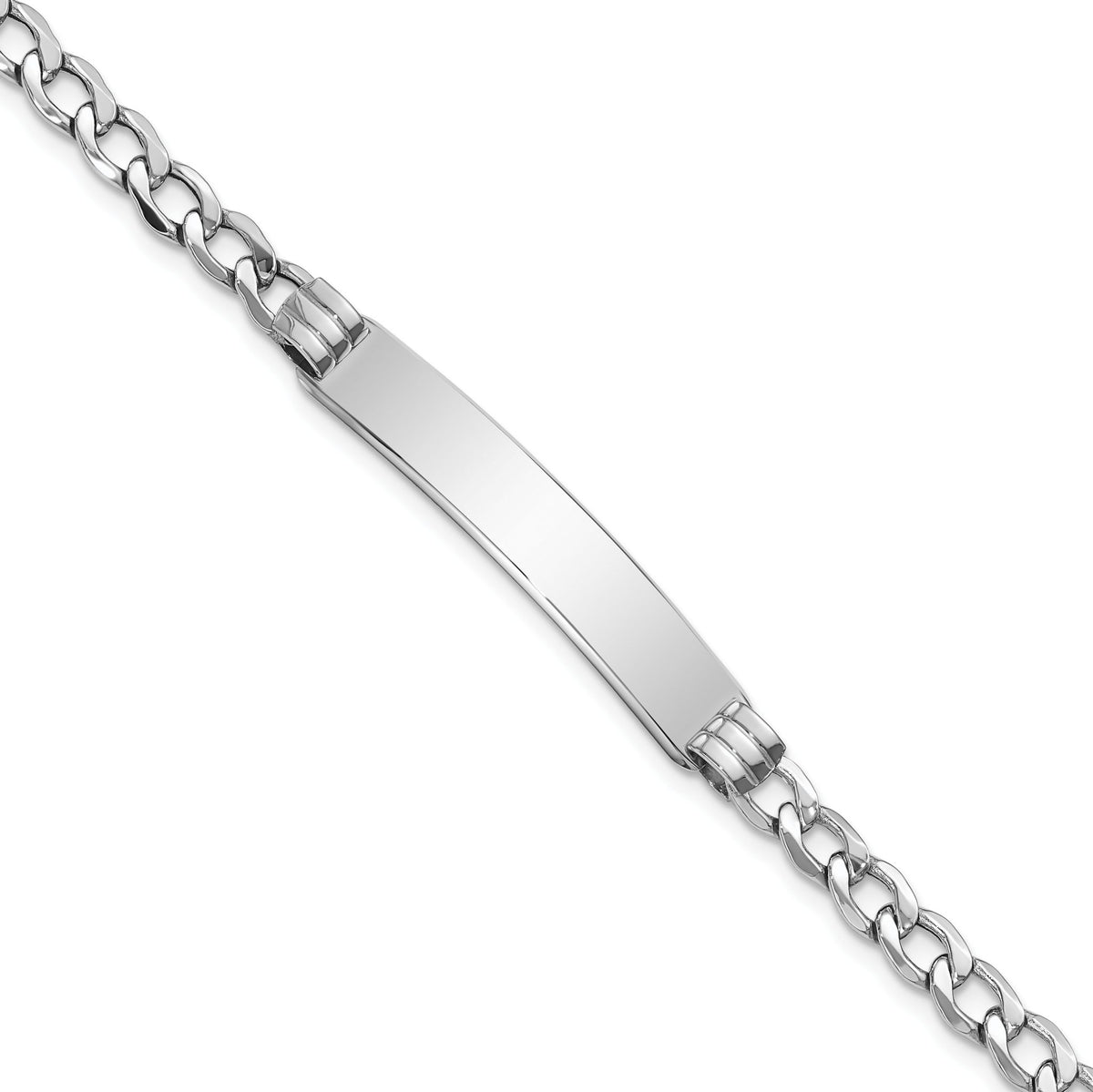 14k White Gold Polished Semi-Solid Chain/Solid Plate Cuban Link 35x7mm Plate 7 inch ID Bracelet - Sophia Jewelers Main image