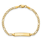 14k Polished Semi-Solid Chain/Solid Plate Figaro Link 19.5x4.5mm Plate 7 inch ID Bracelet