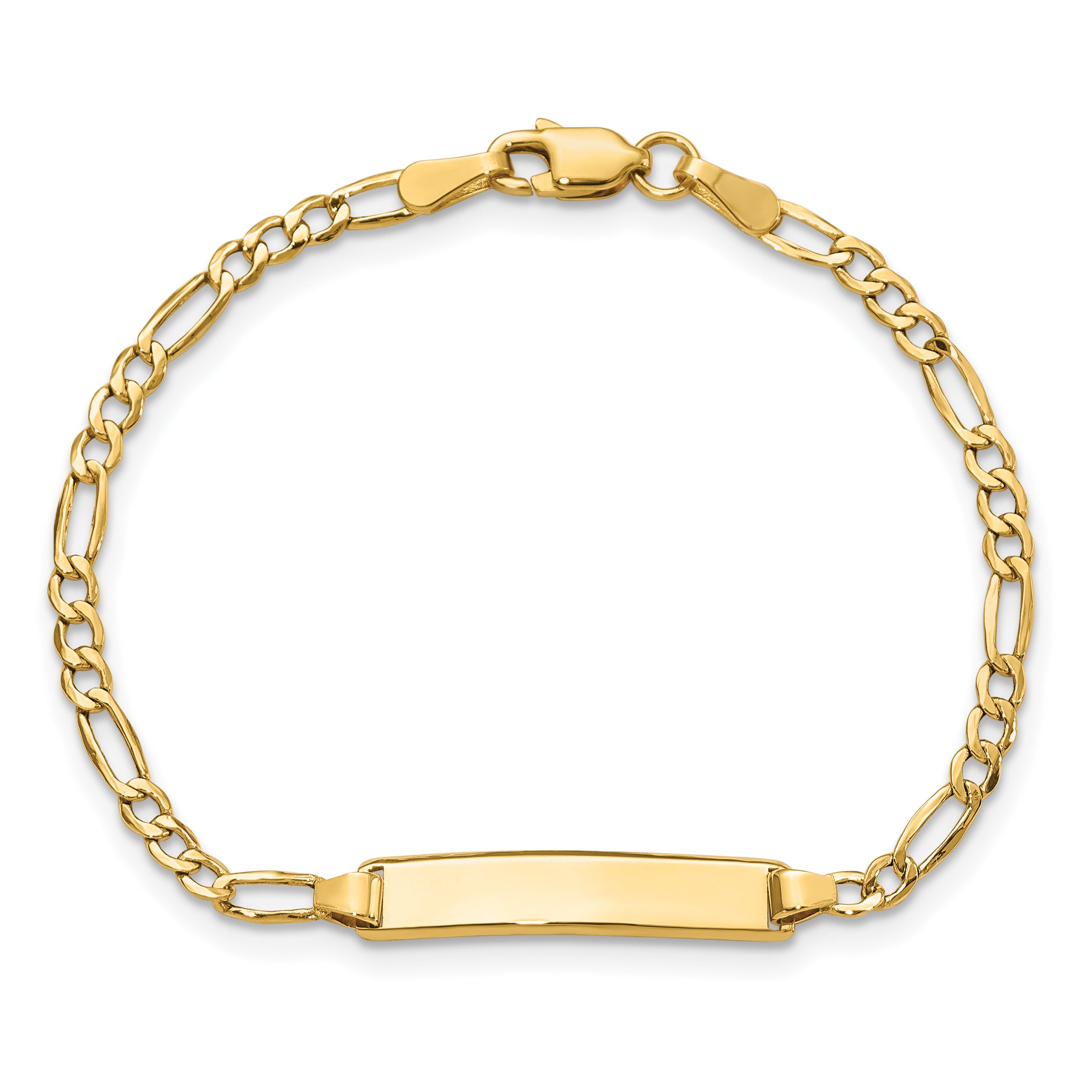 14k Polished Semi-Solid Chain/Solid Plate Figaro Link 19.5x4.5mm Plate 7 inch ID Bracelet