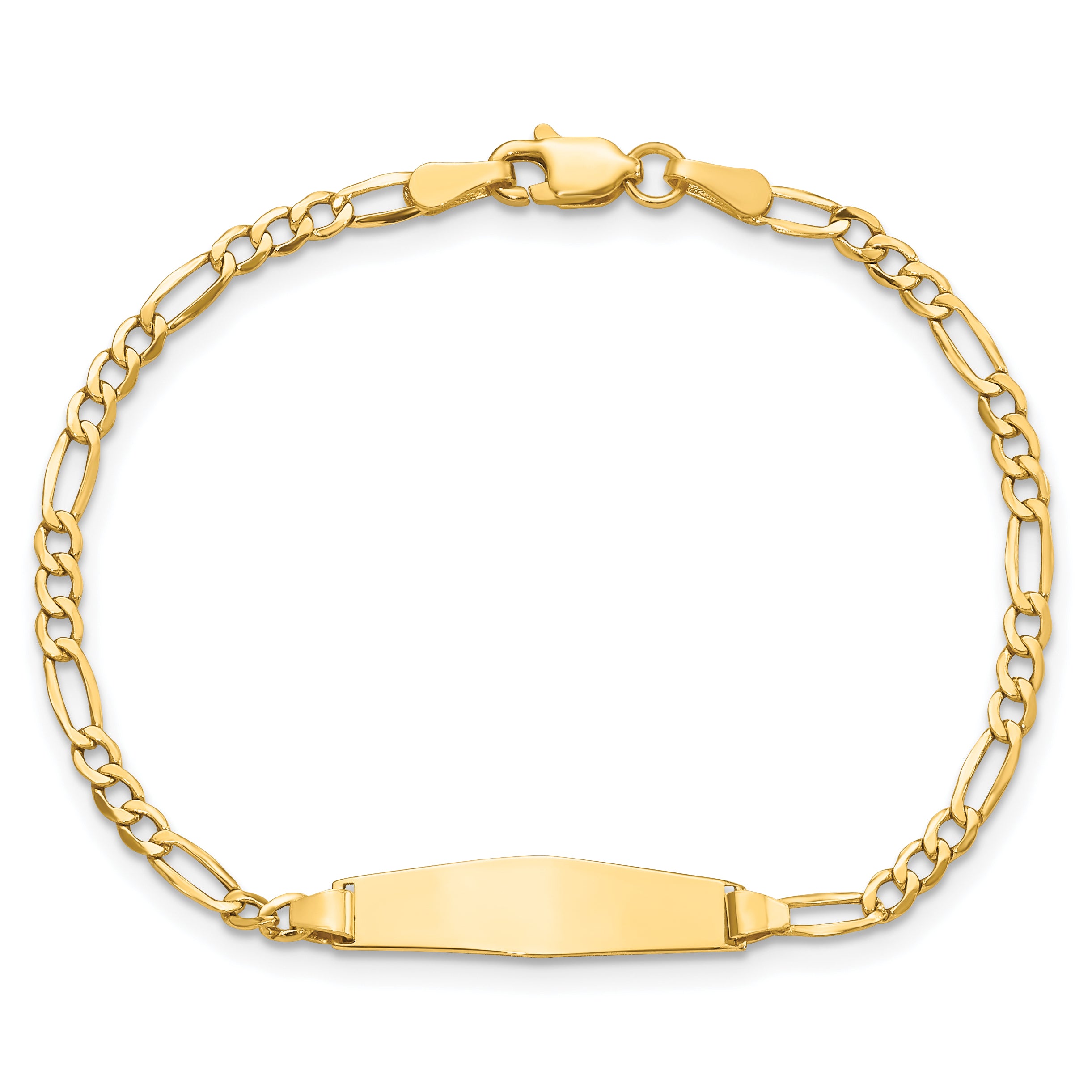 14k Polished Semi-Solid Chain/Solid Plate Figaro Link Soft Diamond Shape 19.5x5.5mm Plate 7 inch ID Bracelet