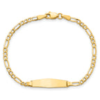 14k Polished Semi-Solid Chain/Solid Plate Figaro Link Soft Diamond Shape 19.5x5.5mm Plate 7 inch ID Bracelet