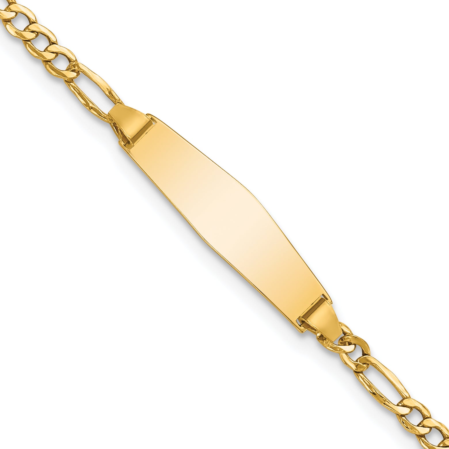 14k Polished Semi-Solid Chain/Solid Plate Figaro Link Soft Diamond Shape 19.5x5.5mm Plate 7 inch ID Bracelet Main image