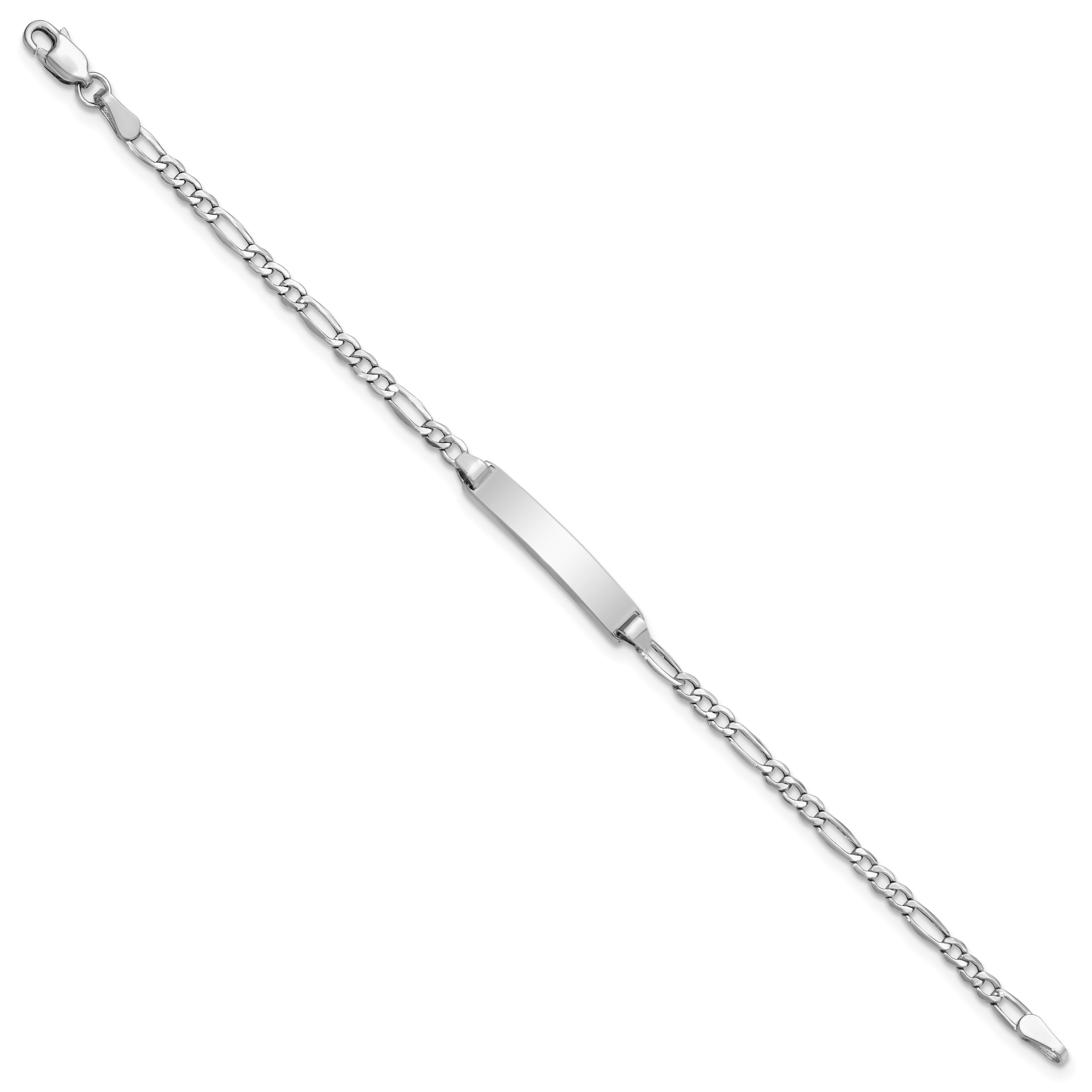 14k White Gold Polished Semi-Solid Chain/Solid Plate Figaro Link 20.5x4.5mm Plate 7 inch ID Bracelet