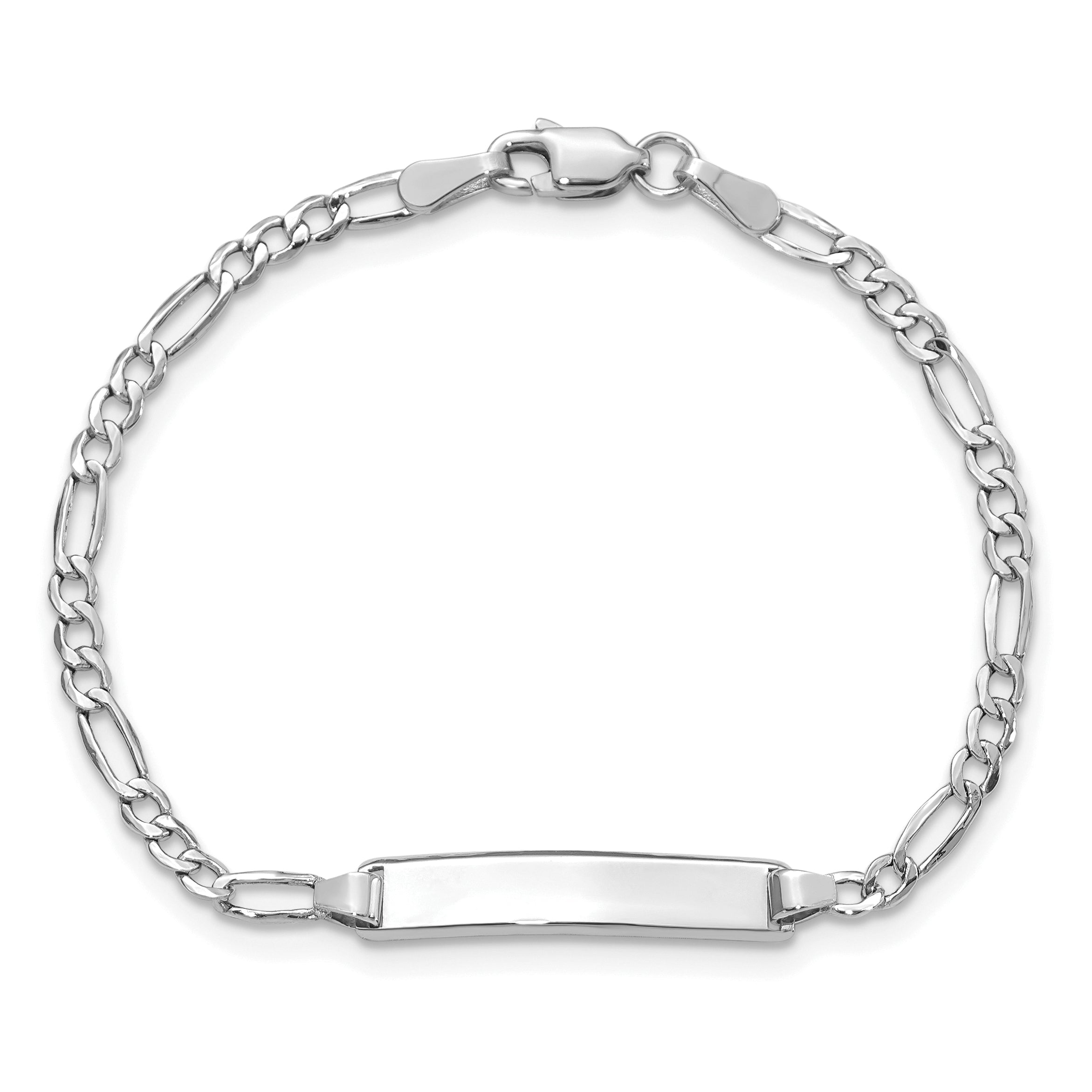 14k White Gold Polished Semi-Solid Chain/Solid Plate Figaro Link 19.5x4.5mm Plate 6 inch Baby/Child - Sophia Jewelers
