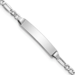14k White Gold Polished Semi-Solid Chain/Solid Plate Figaro Link 20.5x4.5mm Plate 7 inch ID Bracelet