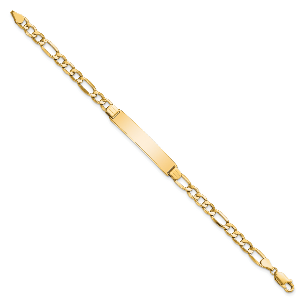 14k Polished Semi-Solid Chain/Solid Plate Figaro Link 34.5x7mm Plate 8 inch ID Bracelet