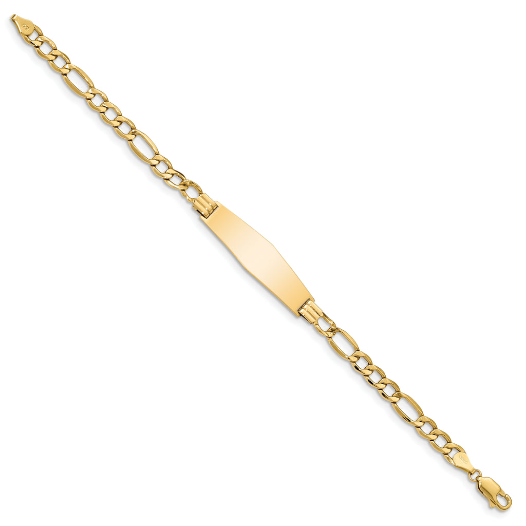 14k Polished Semi-Solid Chain/Solid Plate Figaro Link Soft Diamond Shape 34x10mm Plate 8 inch ID Bracelet