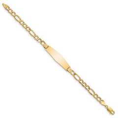 14k Polished Semi-Solid Chain/Solid Plate Figaro Link Soft Diamond Shape 34x10mm Plate 8 inch ID Bracelet