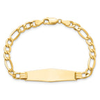 14k Polished Semi-Solid Chain/Solid Plate Figaro Link Soft Diamond Shape 34x10mm Plate 8 inch ID Bracelet
