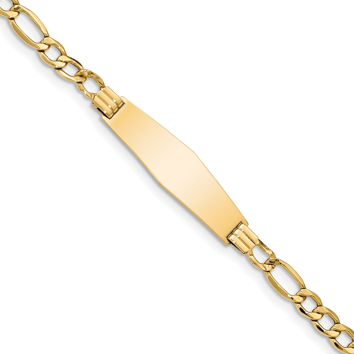 14k Polished Semi-Solid Chain/Solid Plate Figaro Link Soft Diamond Shape 34x10mm Plate 8 inch ID Bracelet