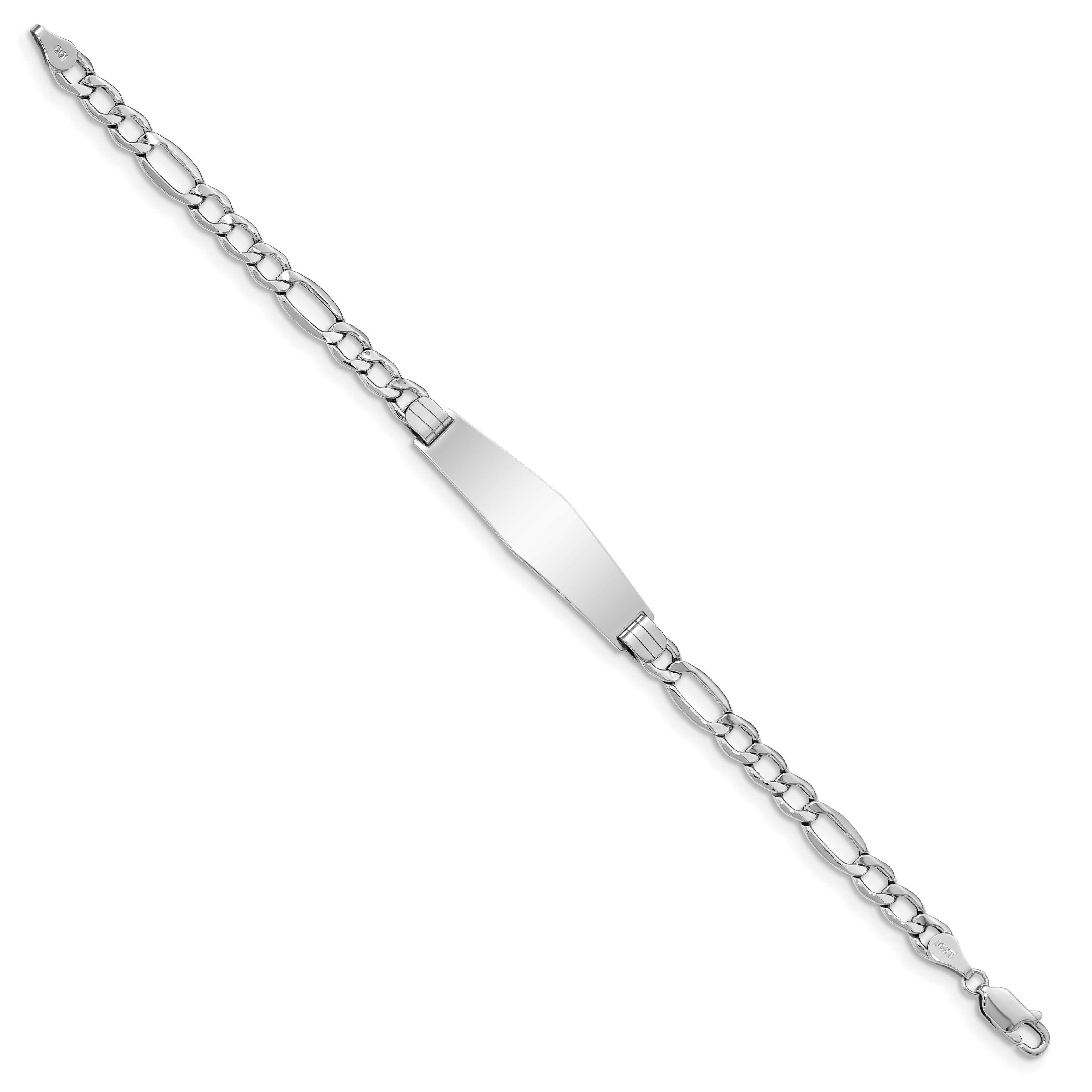 14K White Gold Polished Semi-Solid Chain/Solid Plate Figaro Link Soft Diamond Shape 34x10mm Plate 7 - Sophia Jewelers