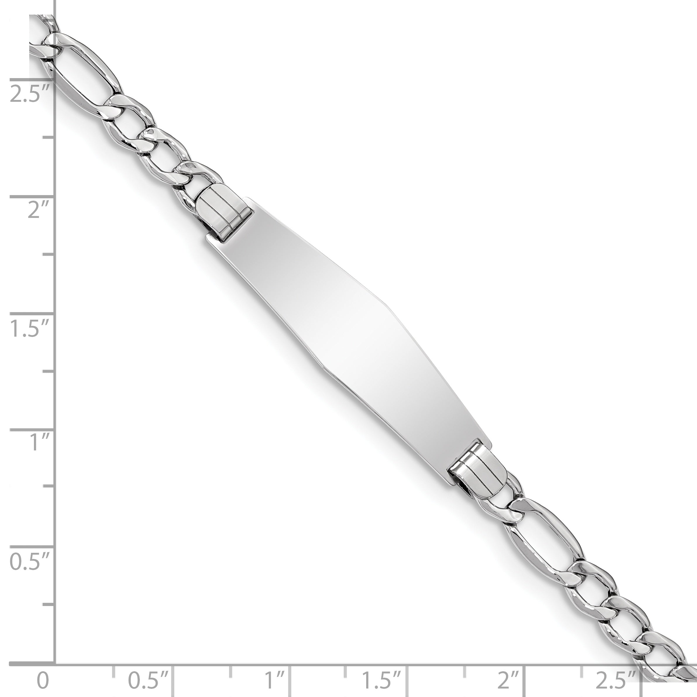 14K White Gold Polished Semi-Solid Chain/Solid Plate Figaro Link Soft Diamond Shape 34x10mm Plate 8 inch ID Bracelet