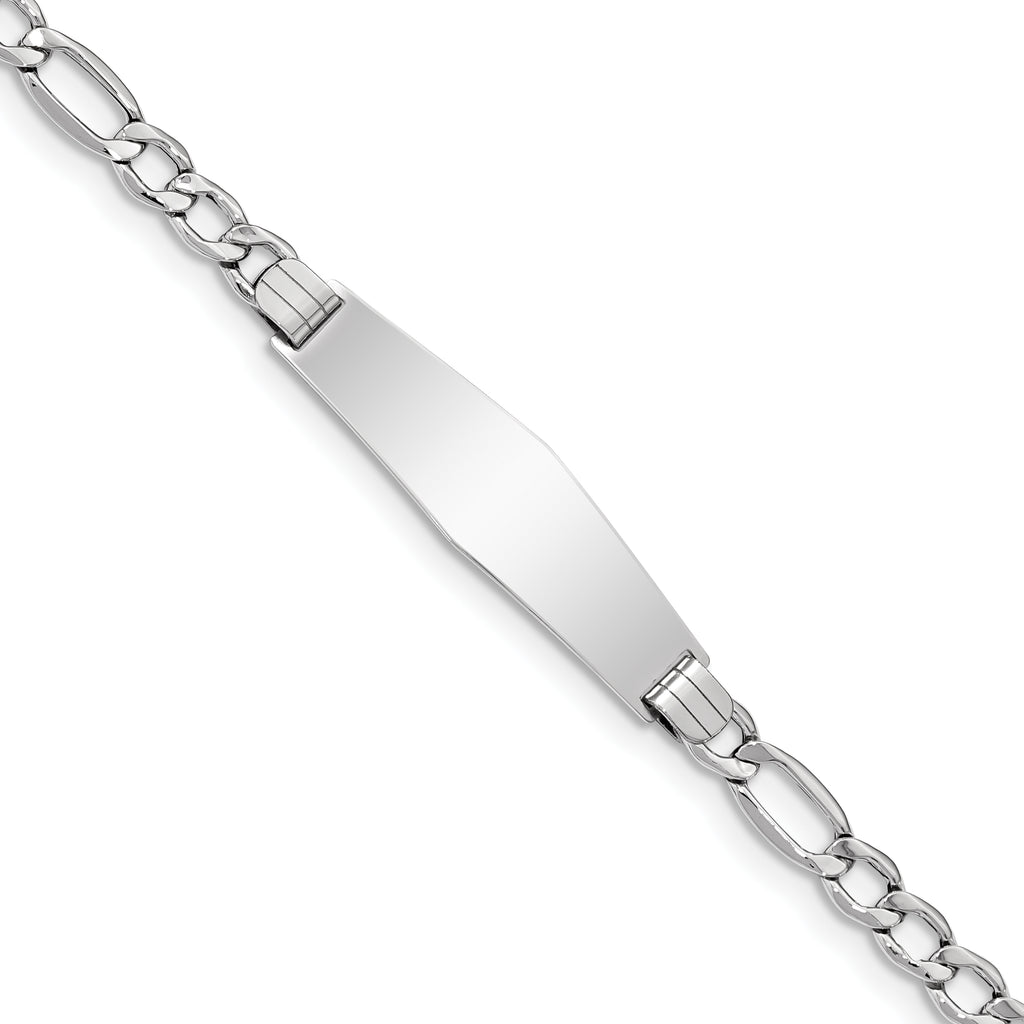 14K White Gold Polished Semi-Solid Chain/Solid Plate Figaro Link Soft Diamond Shape 34x10mm Plate 7 - Sophia Jewelers