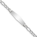 14K White Gold Polished Semi-Solid Chain/Solid Plate Figaro Link Soft Diamond Shape 34x10mm Plate 7 - Sophia Jewelers