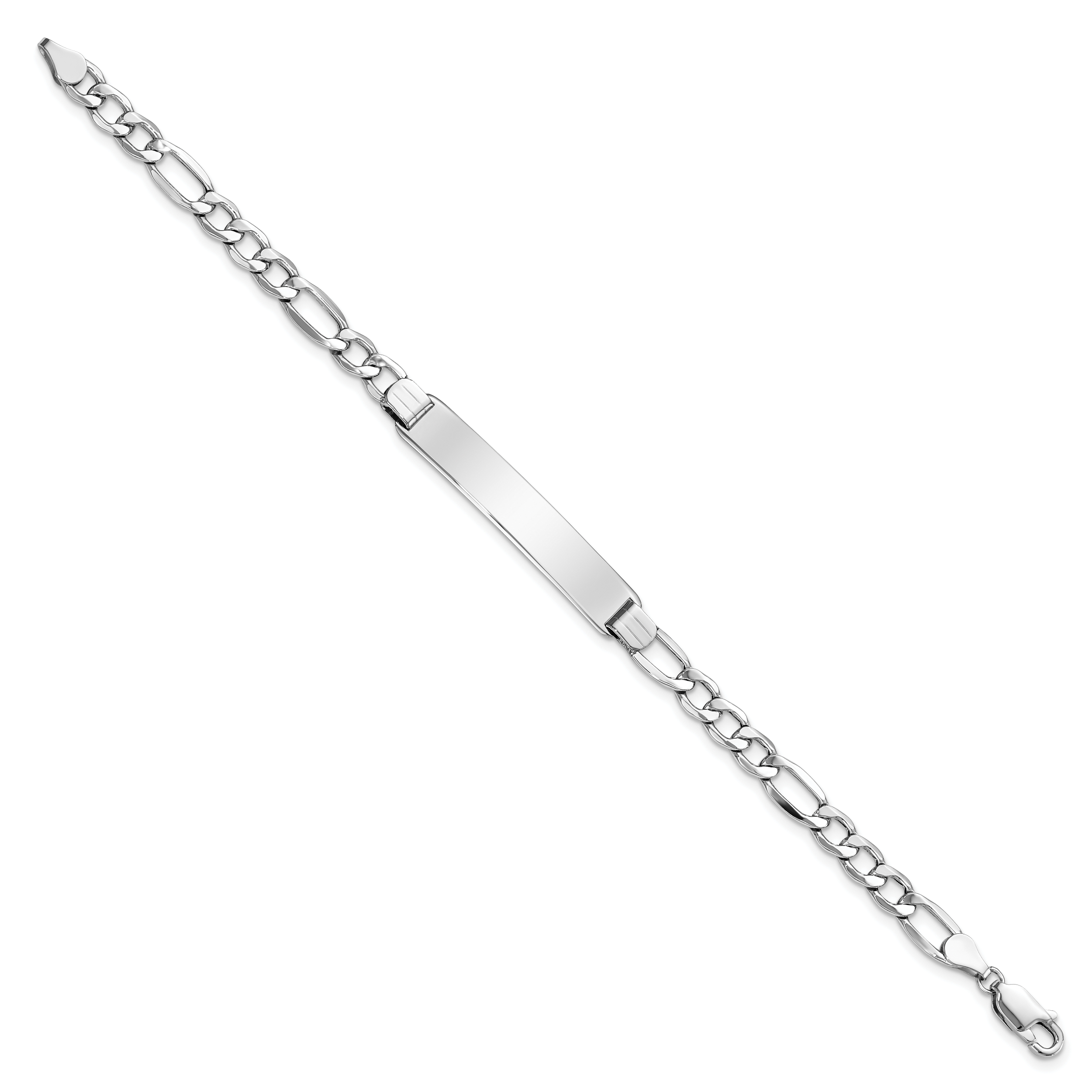 14K White Gold Polished Semi-Solid Chain/Solid Plate Figaro Link 35x7mm Plate 7 inch ID Bracelet - Sophia Jewelers
