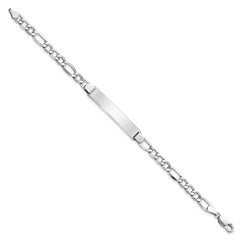 14K White Gold Polished Semi-Solid Chain/Solid Plate Figaro Link 35x7mm Plate 8 inch ID Bracelet