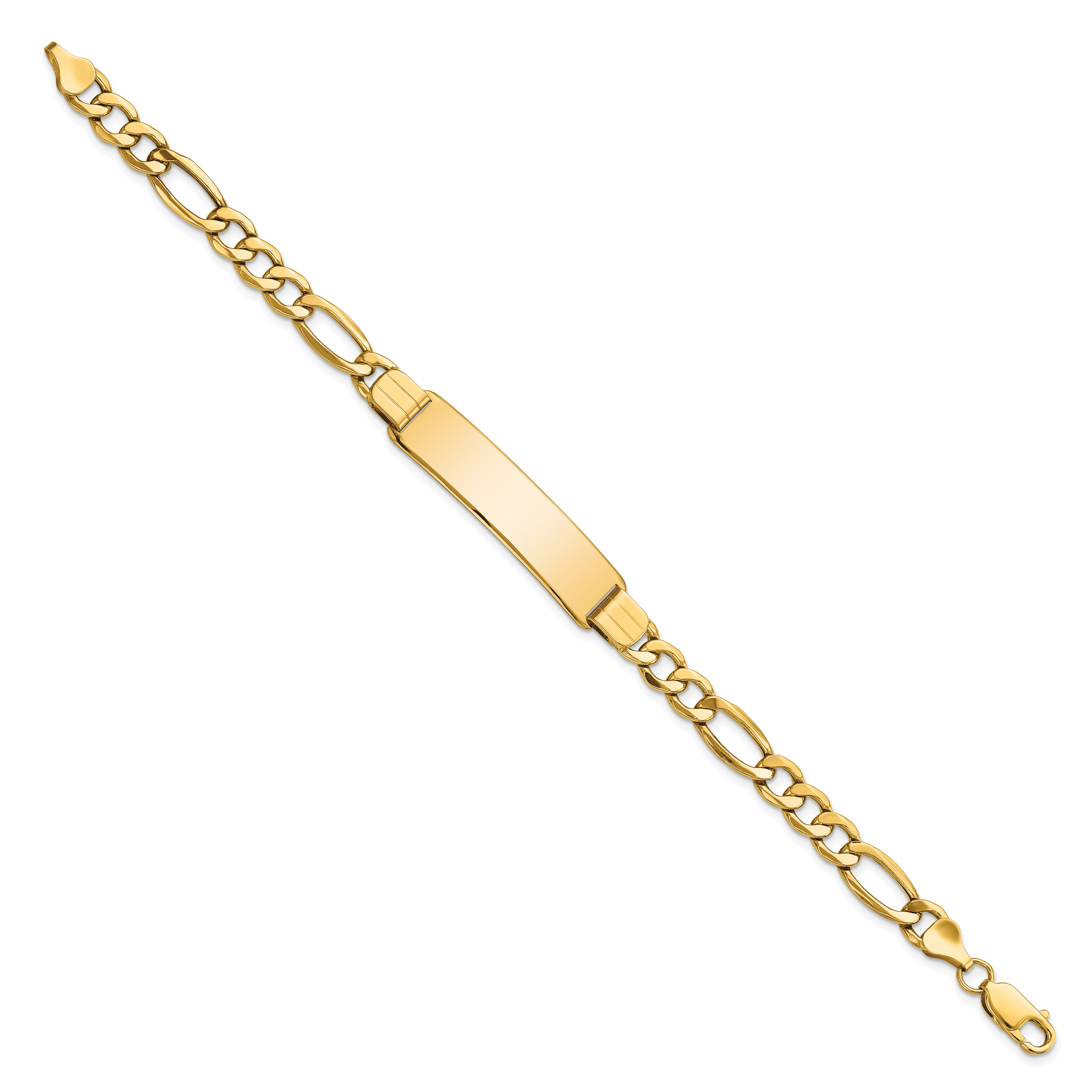 14k Polished Semi-Solid Chain/Solid Plate Figaro Link 37.5x10mm Plate 8 inch ID Bracelet Secondary image