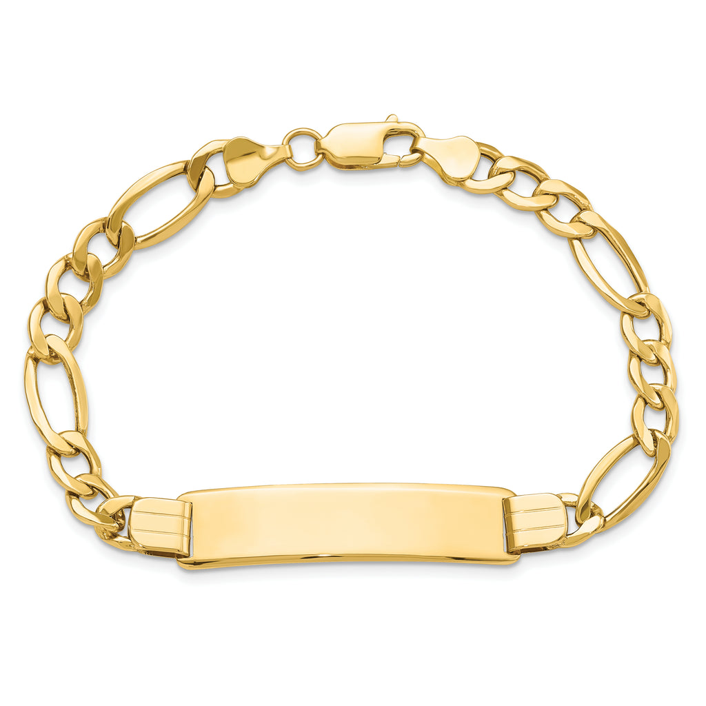 14k Polished Semi-Solid Chain/Solid Plate Figaro Link 37.5x10mm Plate 8 inch ID Bracelet