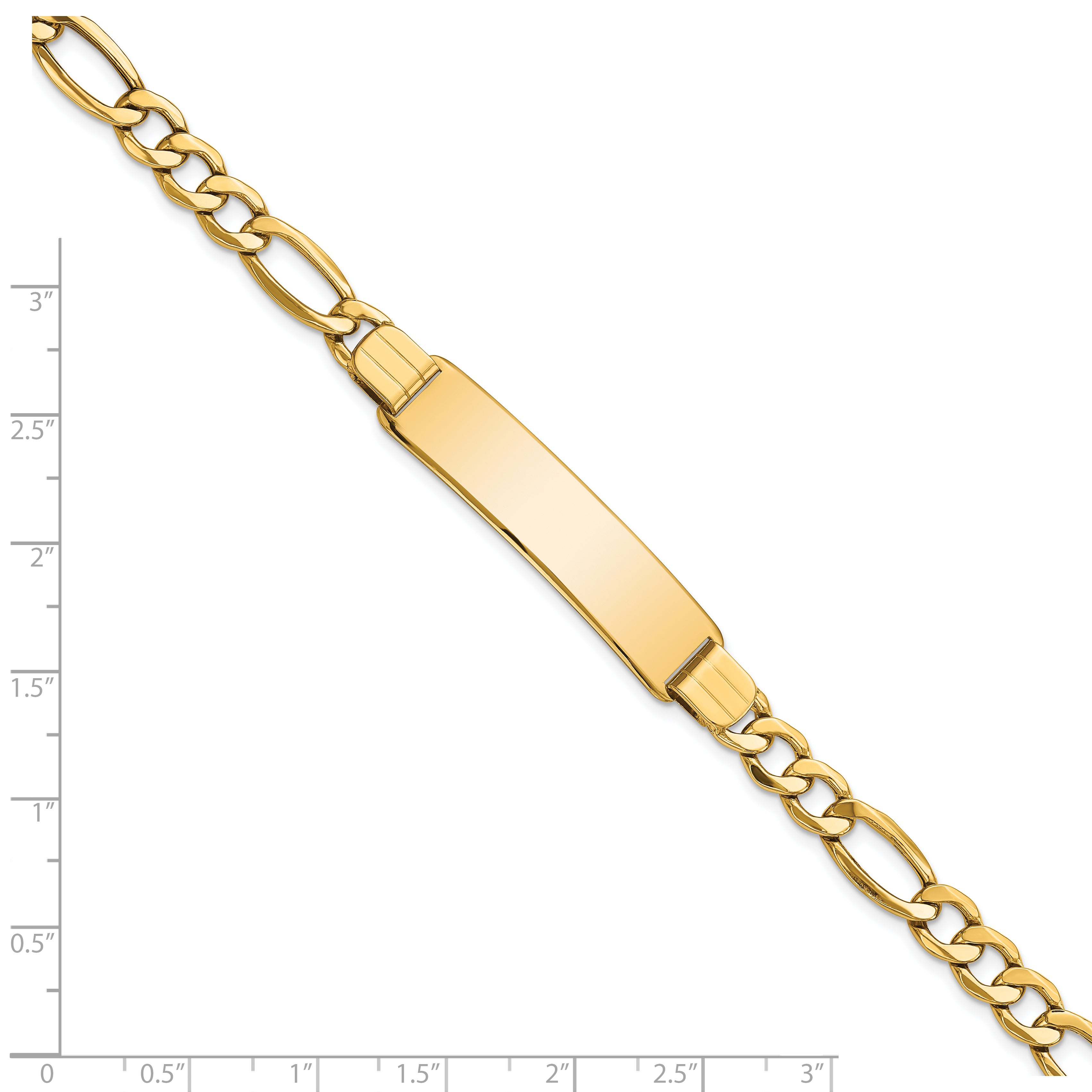 14k Polished Semi-Solid Chain/Solid Plate Figaro Link 37.5x10mm Plate 8 inch ID Bracelet