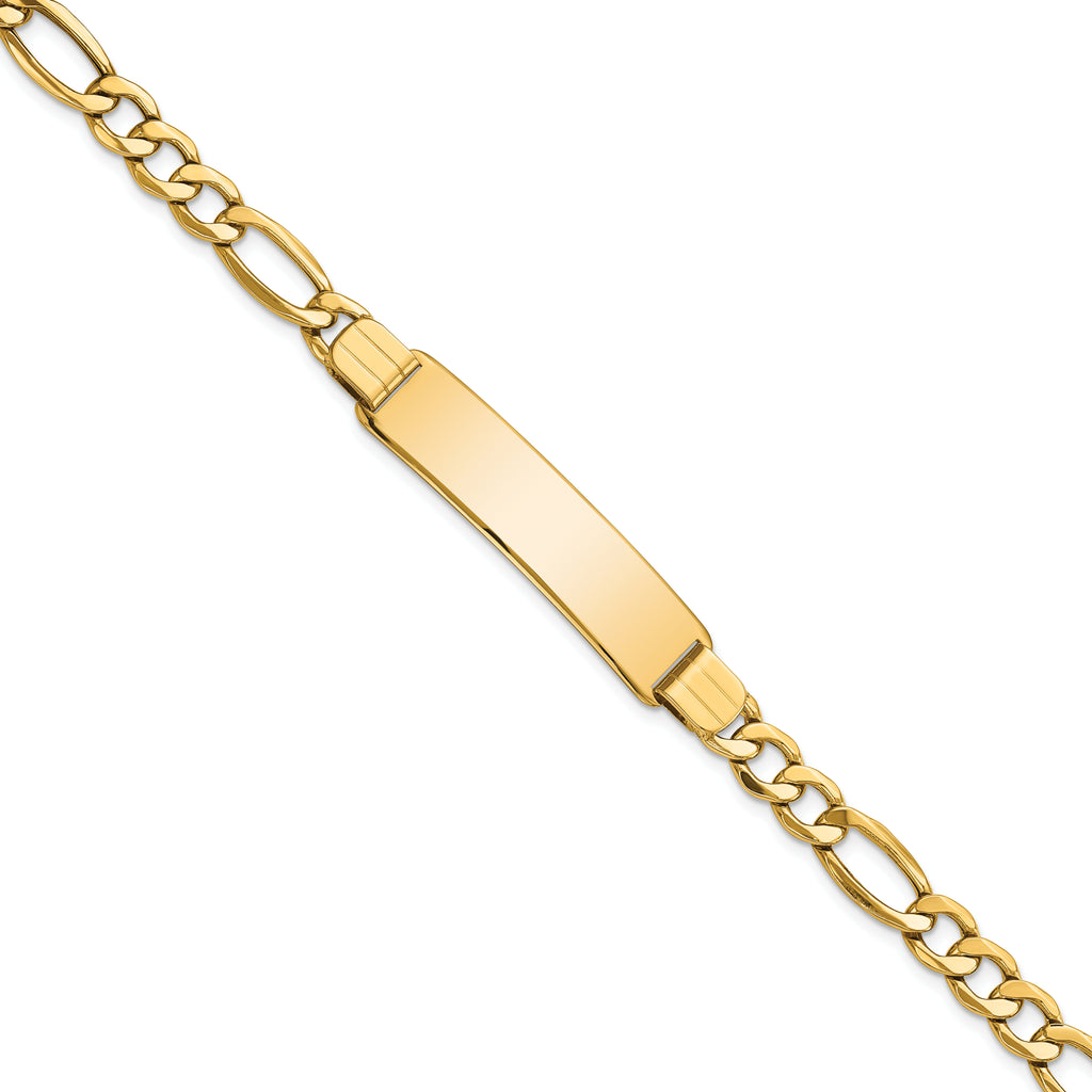 14k Polished Semi-Solid Chain/Solid Plate Figaro Link 37.5x10mm Plate 8 inch ID Bracelet