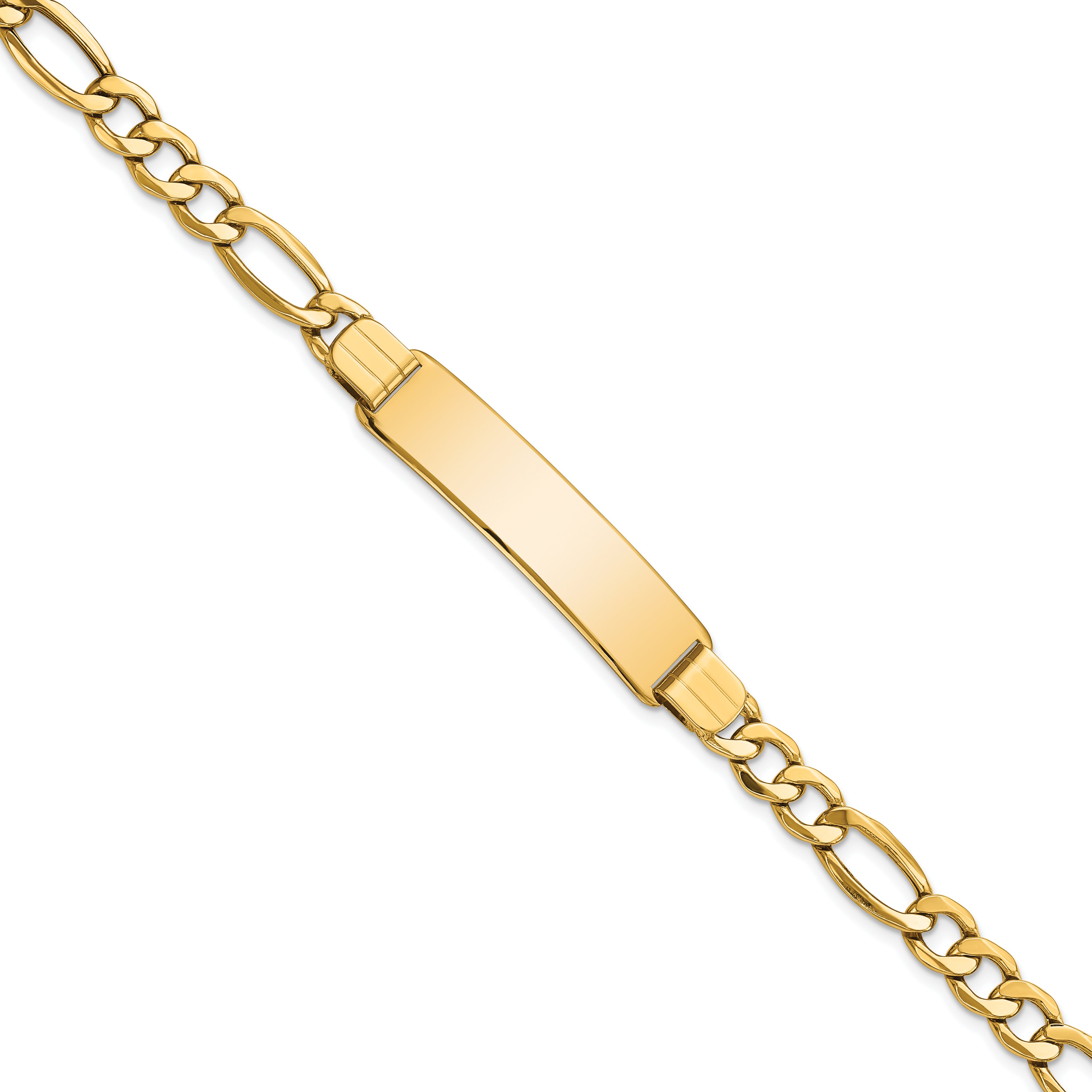14k Polished Semi-Solid Chain/Solid Plate Figaro Link 37.5x10mm Plate 8 inch ID Bracelet