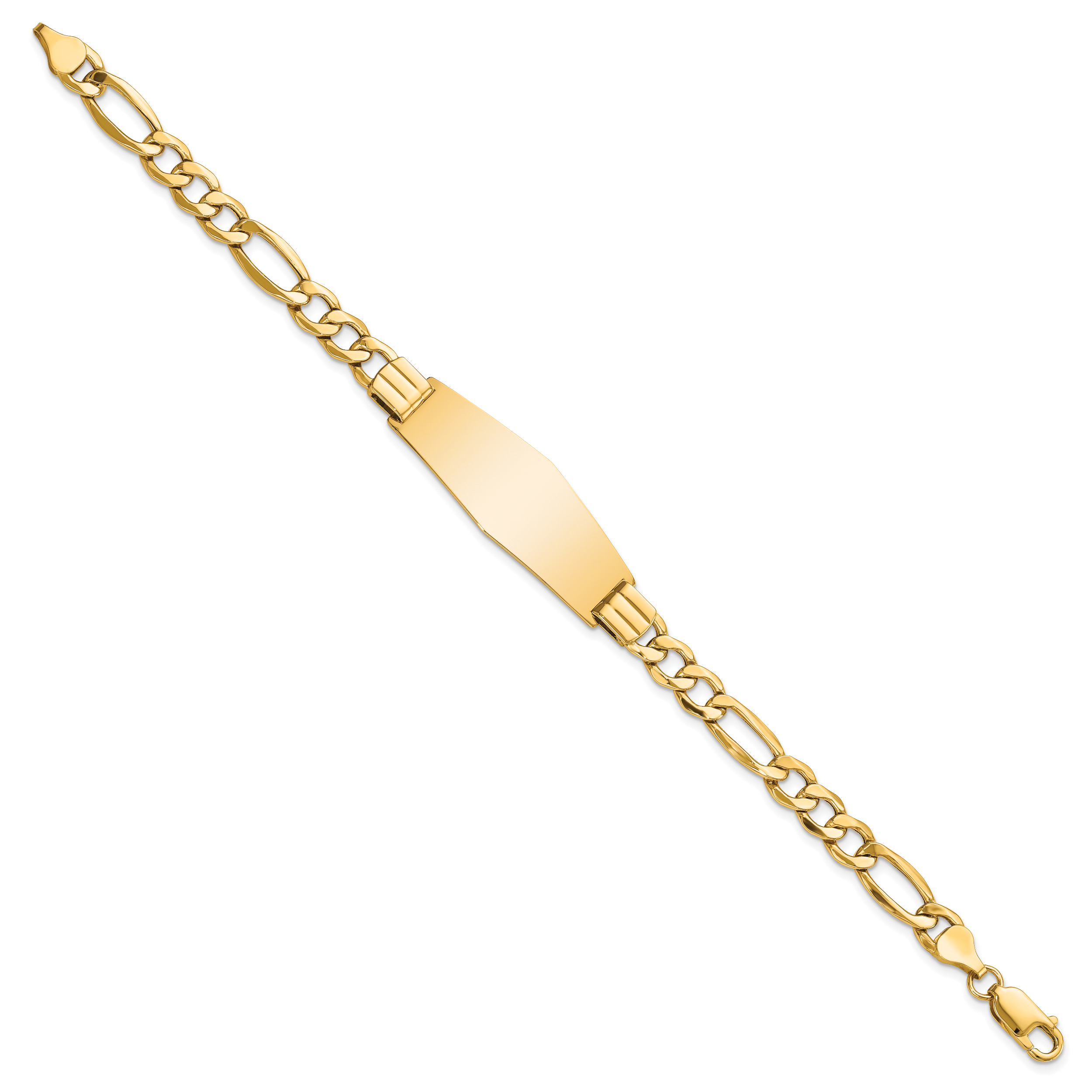 14k Polished Semi-Solid Chain/Solid Plate Figaro Link Soft Diamond Shape 39x14mm Plate 8 inch ID Bracelet Secondary image