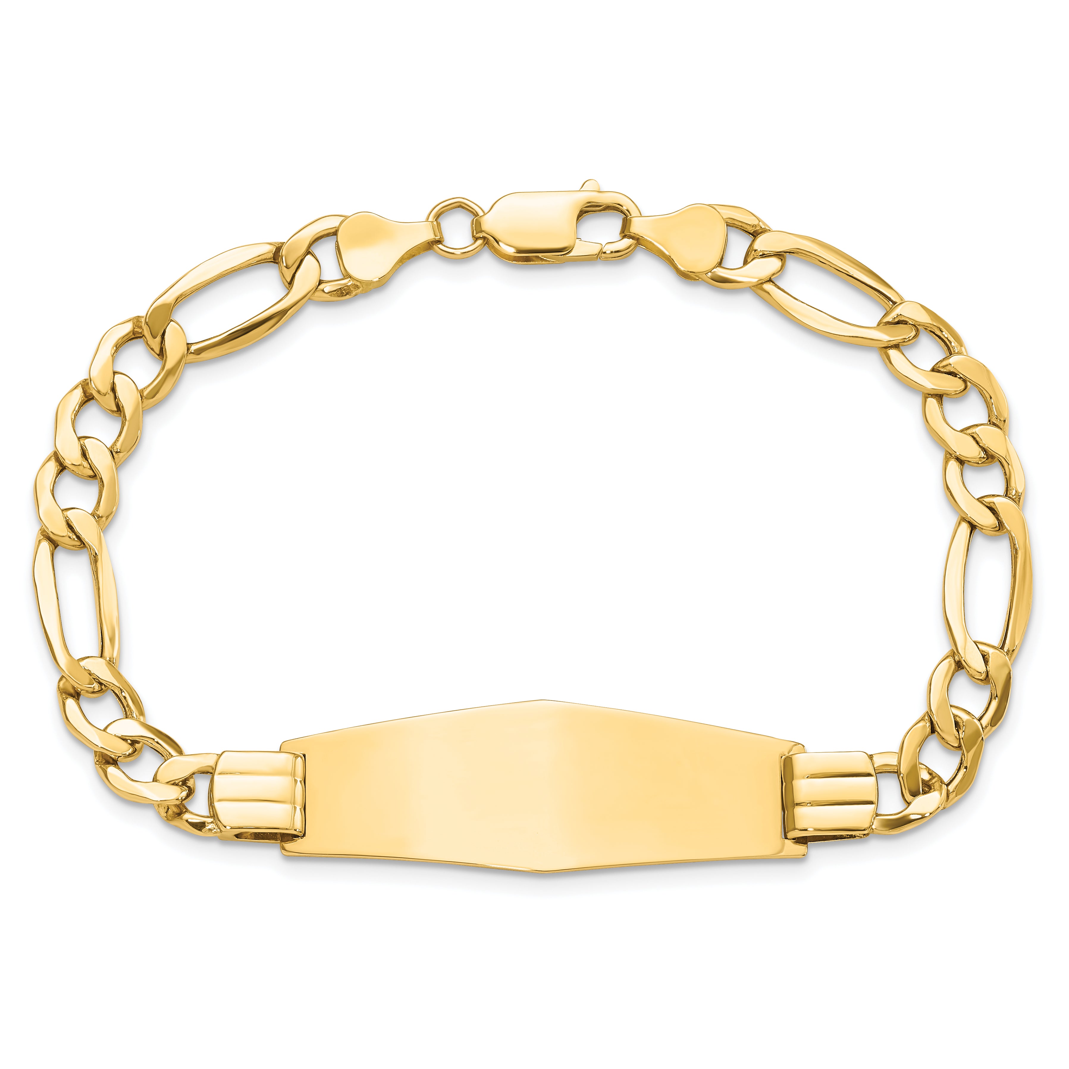 14k Polished Semi-Solid Chain/Solid Plate Figaro Link Soft Diamond Shape 39x14mm Plate 8 inch ID Bracelet