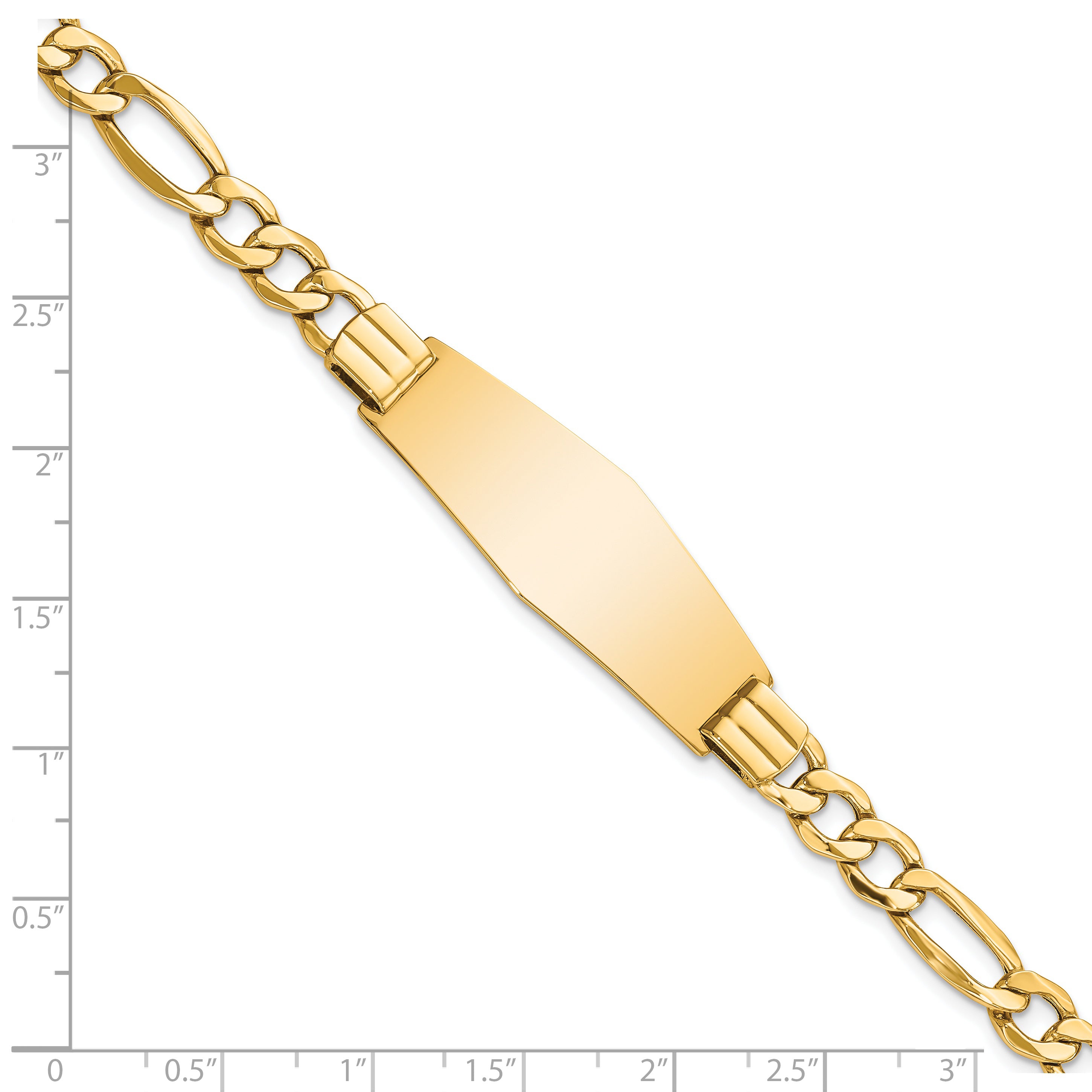 14k Polished Semi-Solid Chain/Solid Plate Figaro Link Soft Diamond Shape 39x14mm Plate 8 inch ID Bracelet