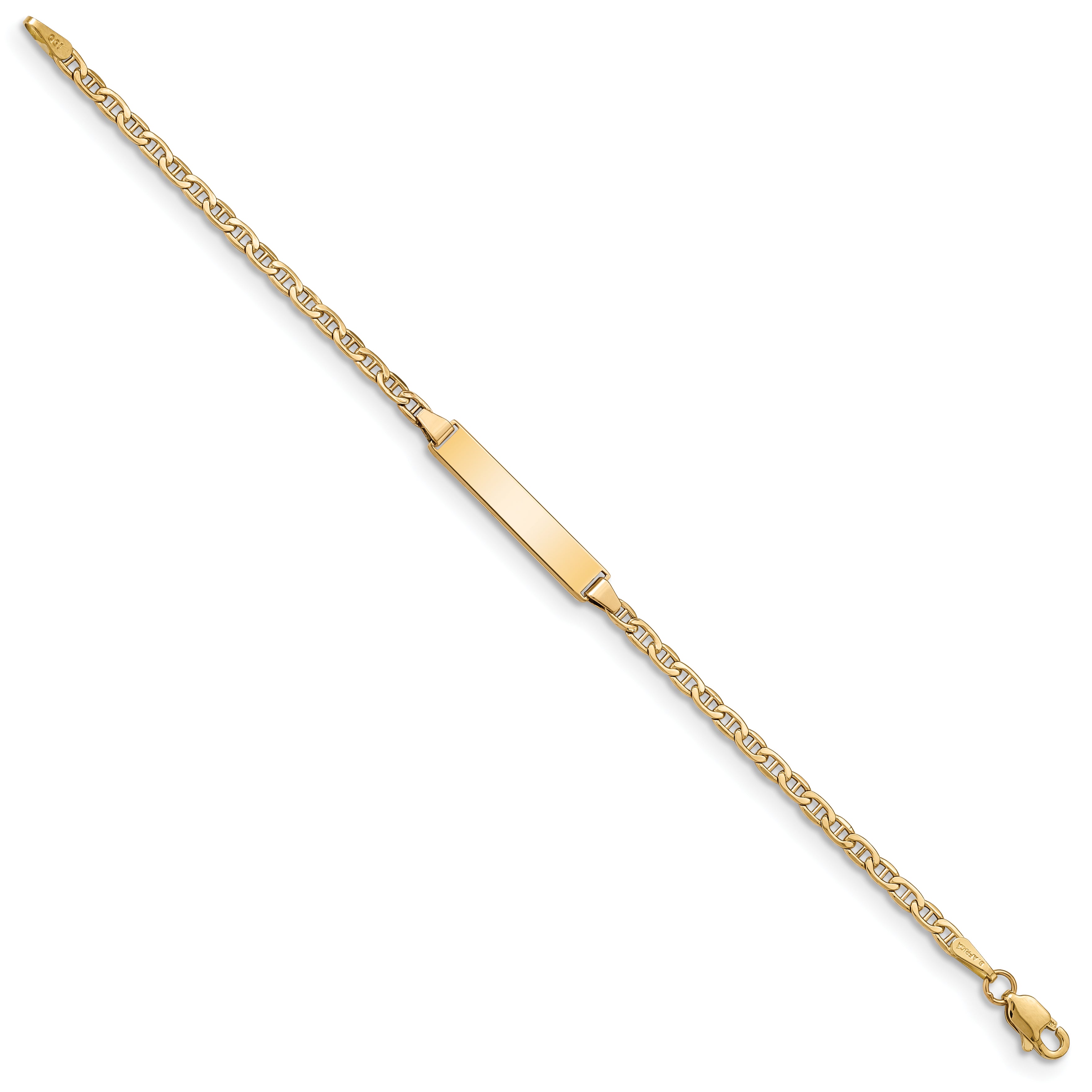 14k Polished Semi-Solid Chain/Solid Plate Anchor Link 20.5x4.5mm Plate 6 inch Baby/Child ID Bracelet