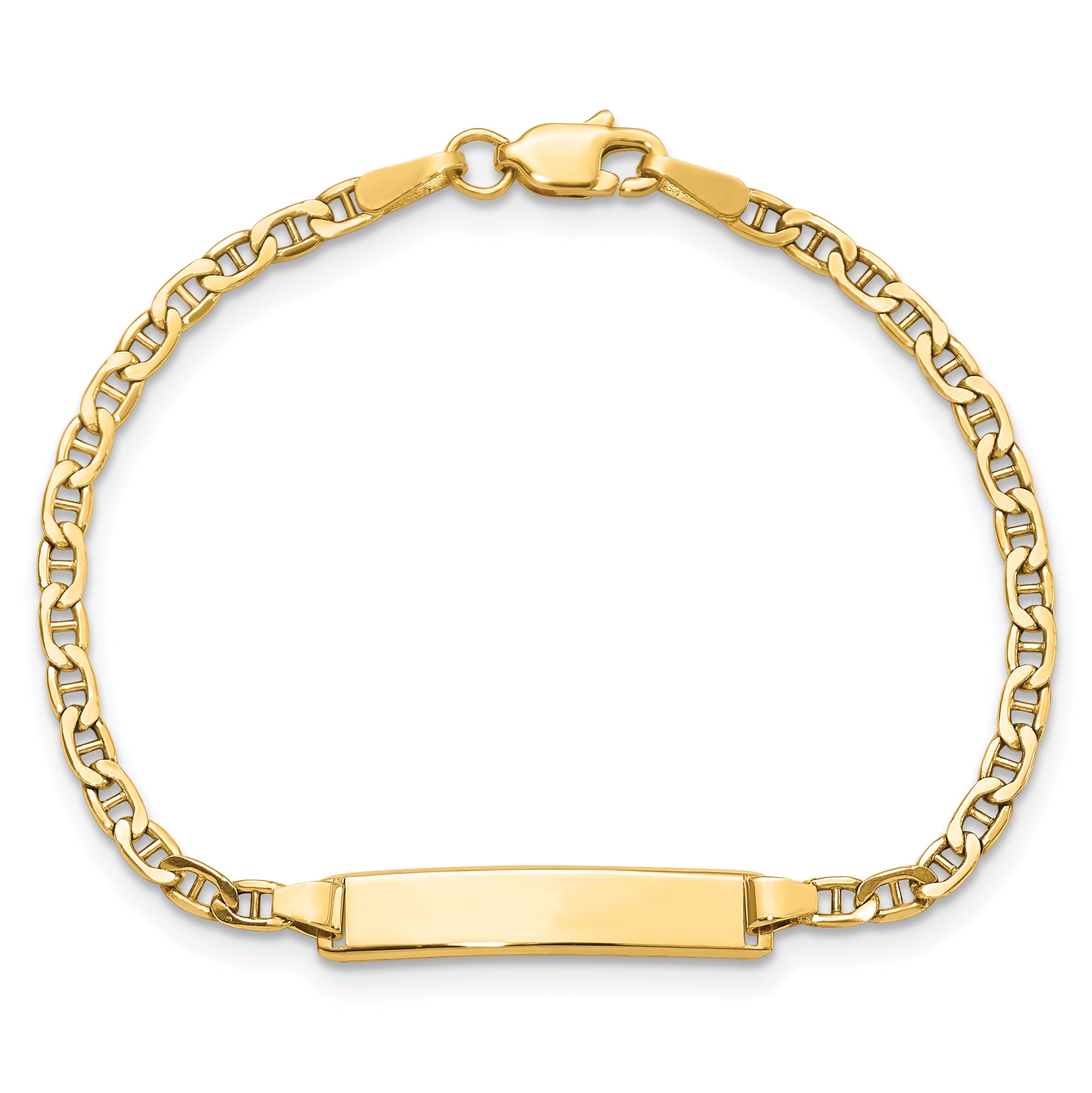 14k Polished Semi-Solid Chain/Solid Plate Anchor Link 20.5x4.5mm Plate 6 inch Baby/Child ID Bracelet