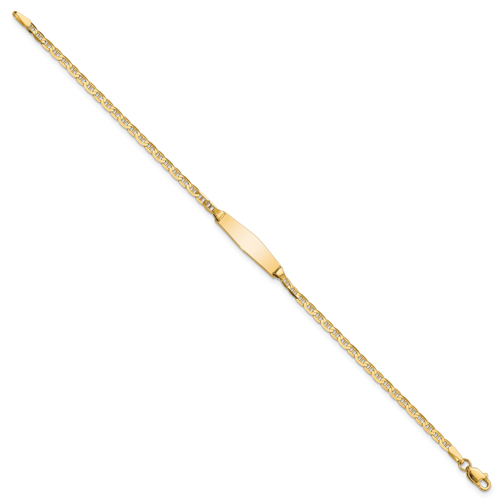 14k Polished Semi-Solid Chain/Solid Plate Anchor Link Soft Diamond Shape 19.5x5.5mm Plate 7 inch ID Bracelet