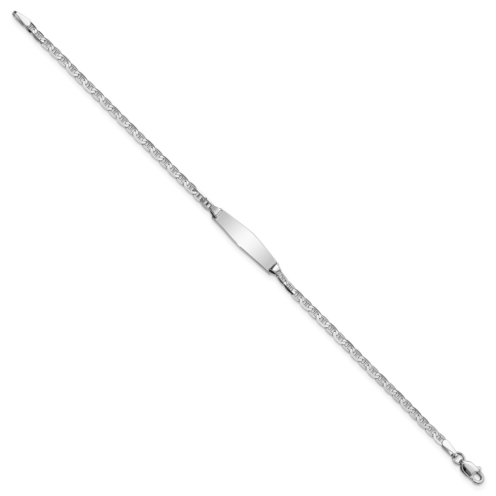 14k White Gold Polished Semi-Solid Chain/Solid Plate Anchor Link Soft Diamond Shape 20x5.5mm Plate 7 inch ID Bracelet