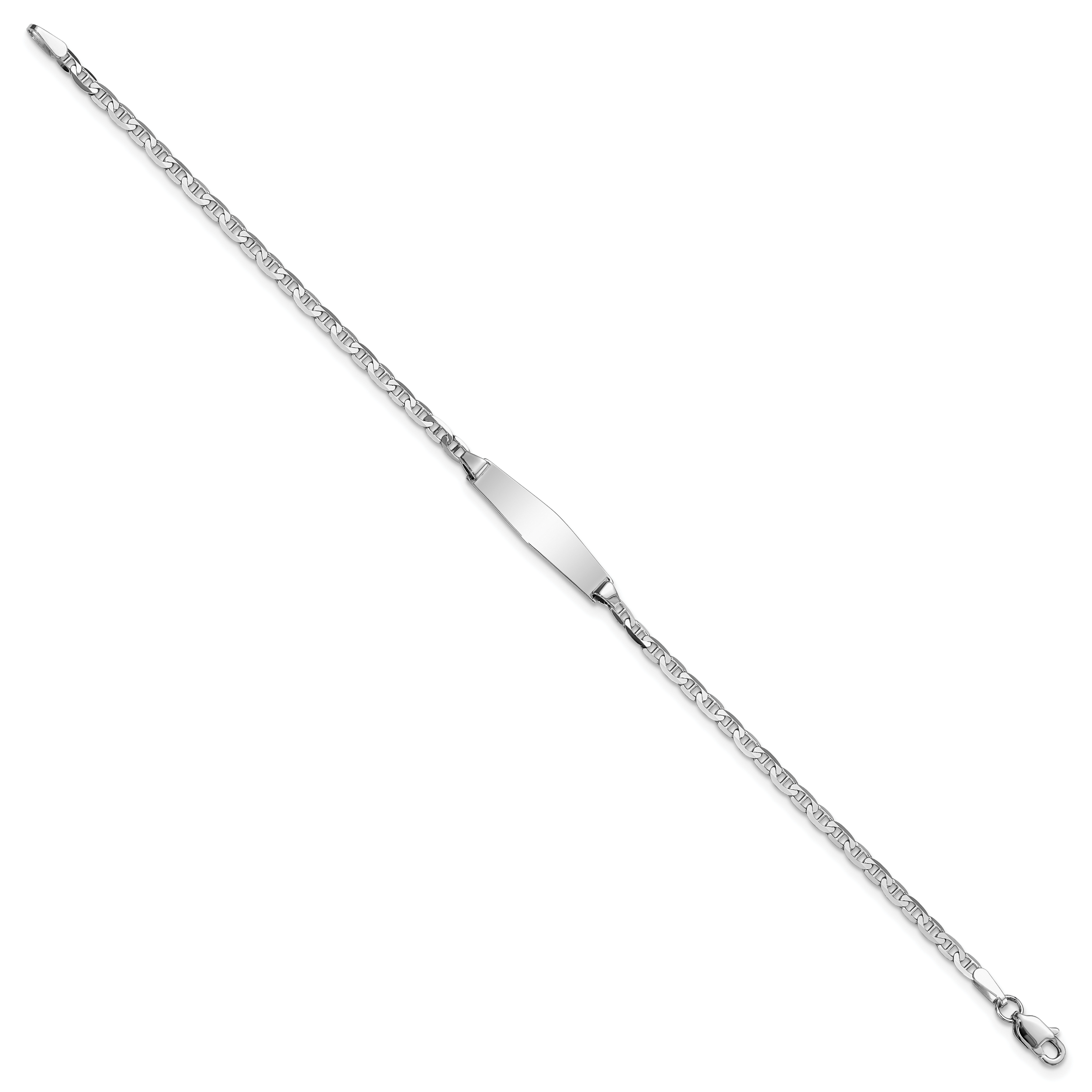 14k White Gold Polished Semi-Solid Chain/Solid Plate Anchor Link Soft Diamond Shape 20x5.5mm Plate 7 inch ID Bracelet