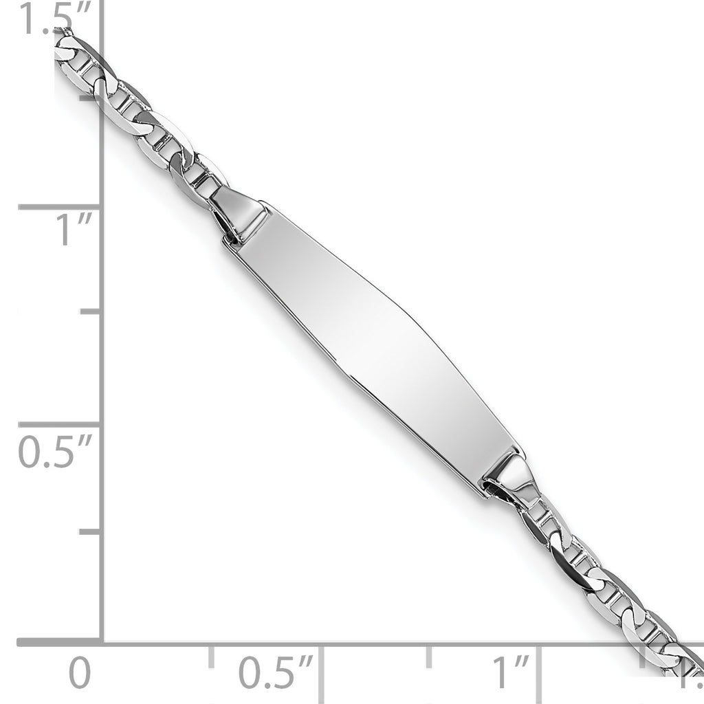 14k White Gold Polished Semi-Solid Chain/Solid Plate Anchor Link Soft Diamond Shape 20x5.5mm Plate 7 inch ID Bracelet