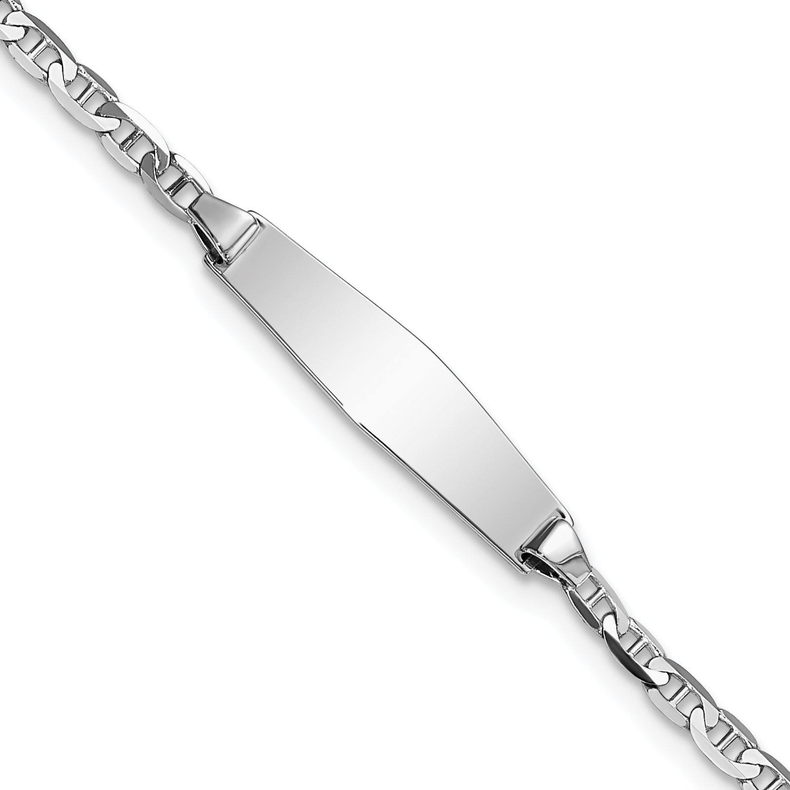 14k White Gold Polished Semi-Solid Chain/Solid Plate Anchor Link Soft Diamond Shape 20x5.5mm Plate 7 inch ID Bracelet Main image