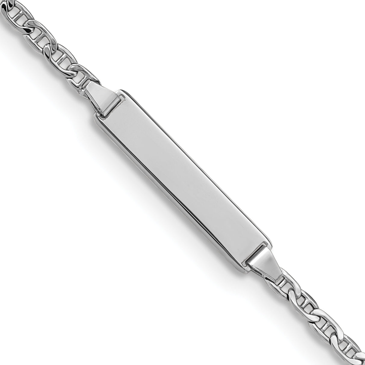 14k White Gold Polished Semi-Solid Chain/Solid Plate Anchor Link 20x4.5mm Plate 6 inch Baby/Child ID Bracelet Main image