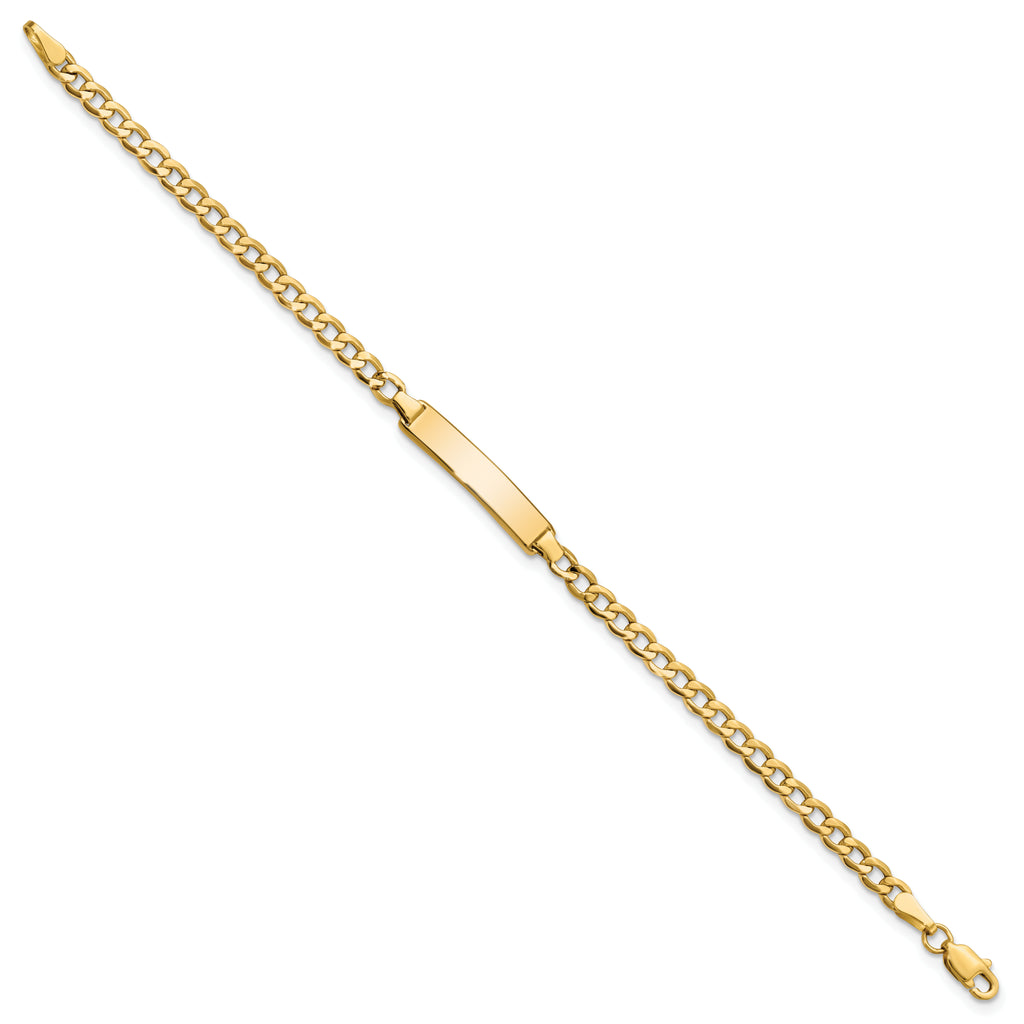 14k Polished Semi-Solid Chain/Solid Plate Cuban Link 23.5x4.5mm Plate 6 inch Baby/Child ID Bracelet