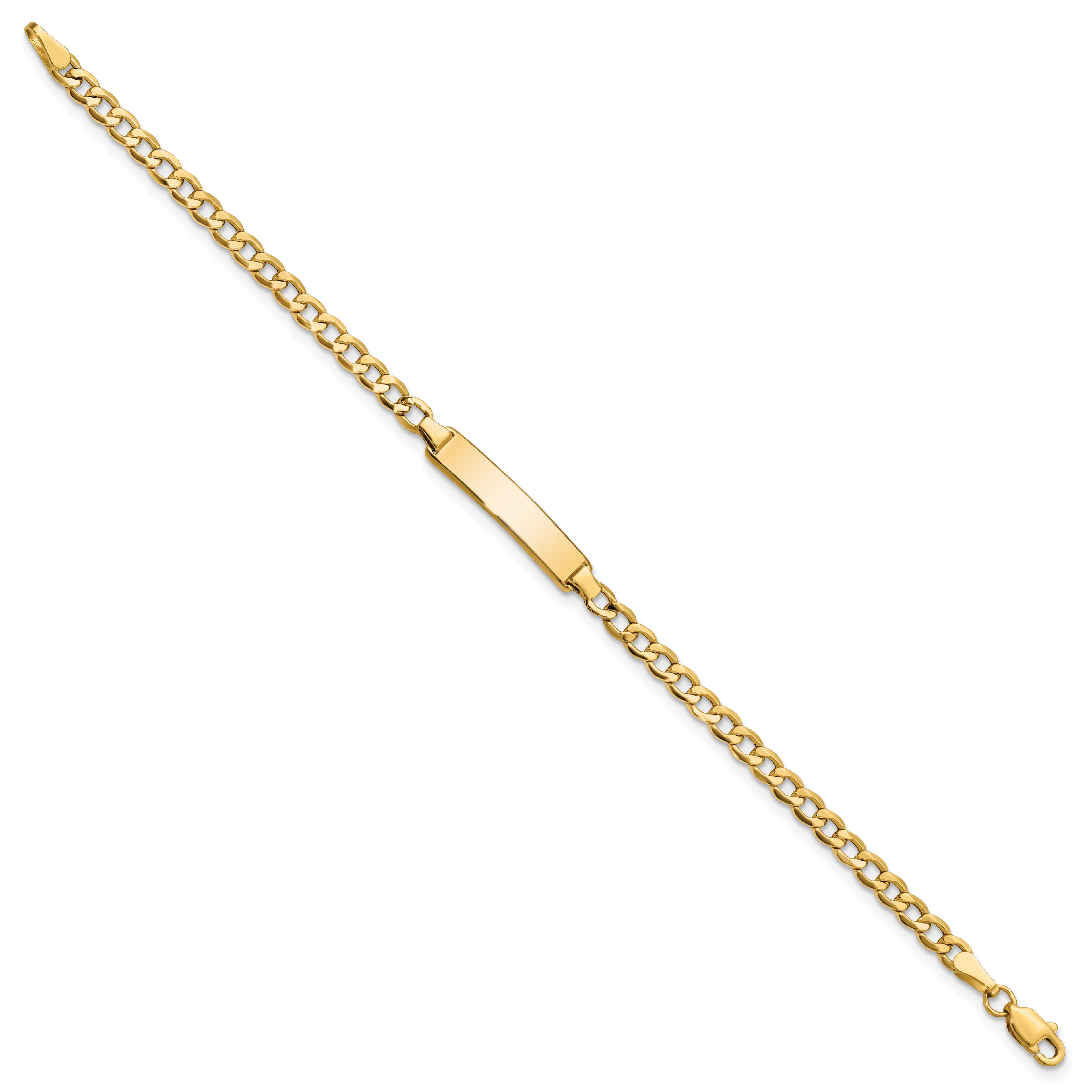 14k Polished Semi-Solid Chain/Solid Plate Cuban Link 23.5x4.5mm Plate 6 inch Baby/Child ID Bracelet